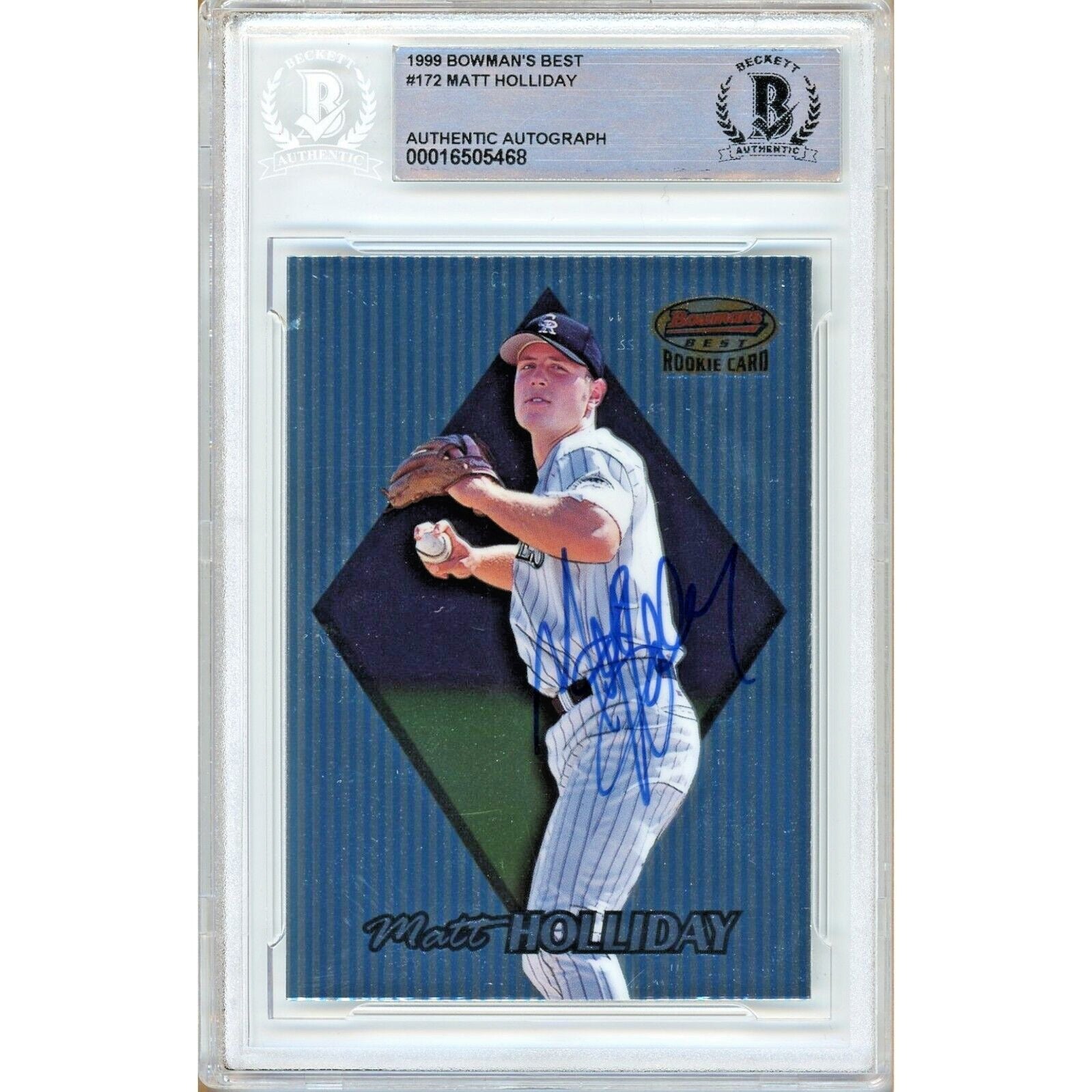 Matt Holliday Colorado Rockies autographed trading card – full view – Beckett COA