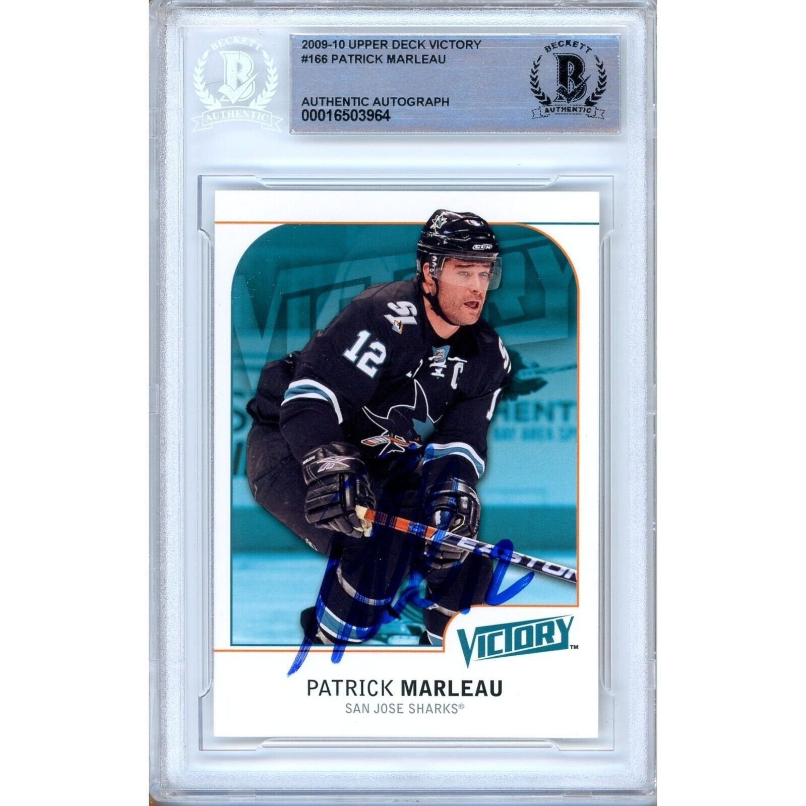 Patrick Marleau San Jose Sharks autographed trading card – full view – Beckett COA