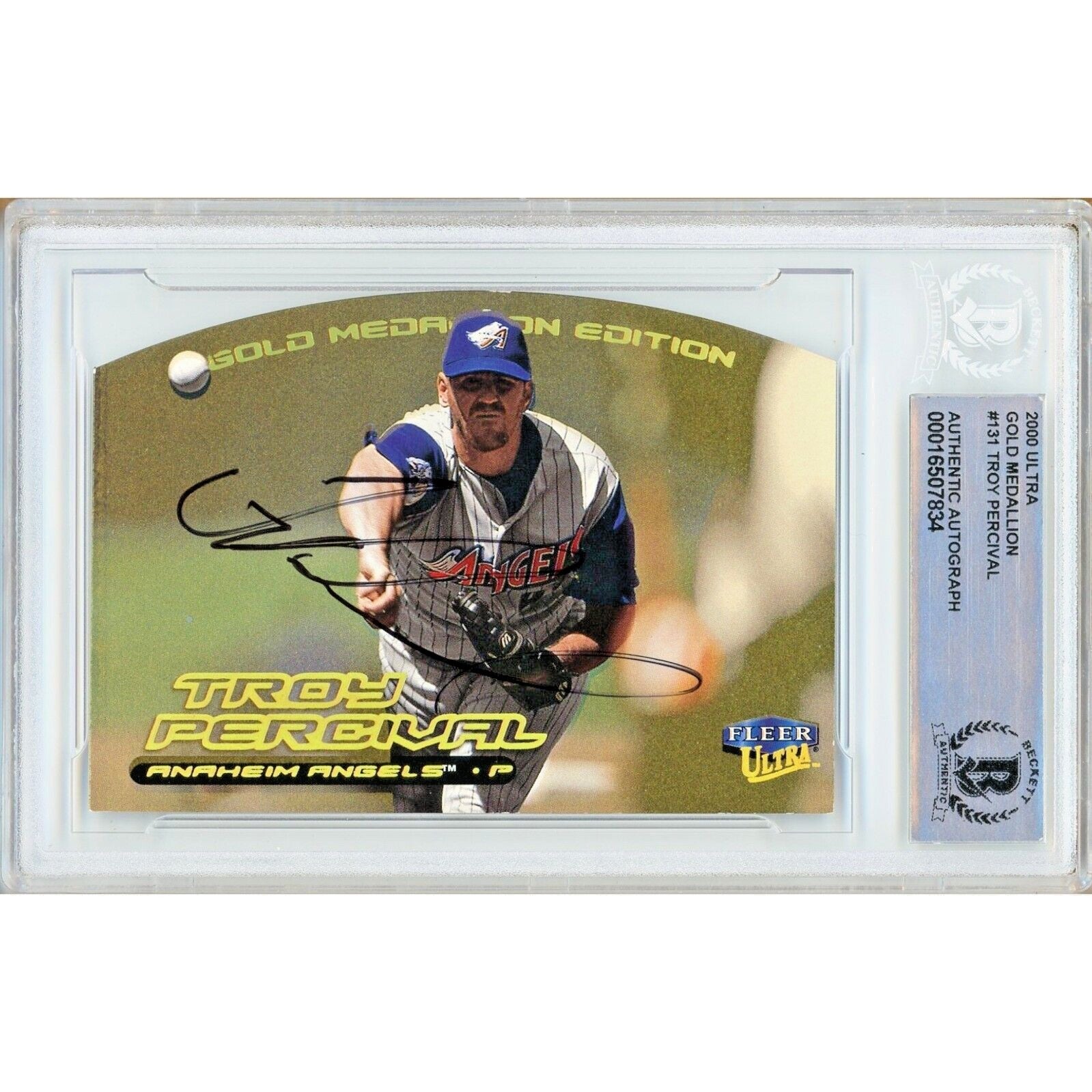 Troy Percival La Angels autographed trading card – full view – Beckett COA