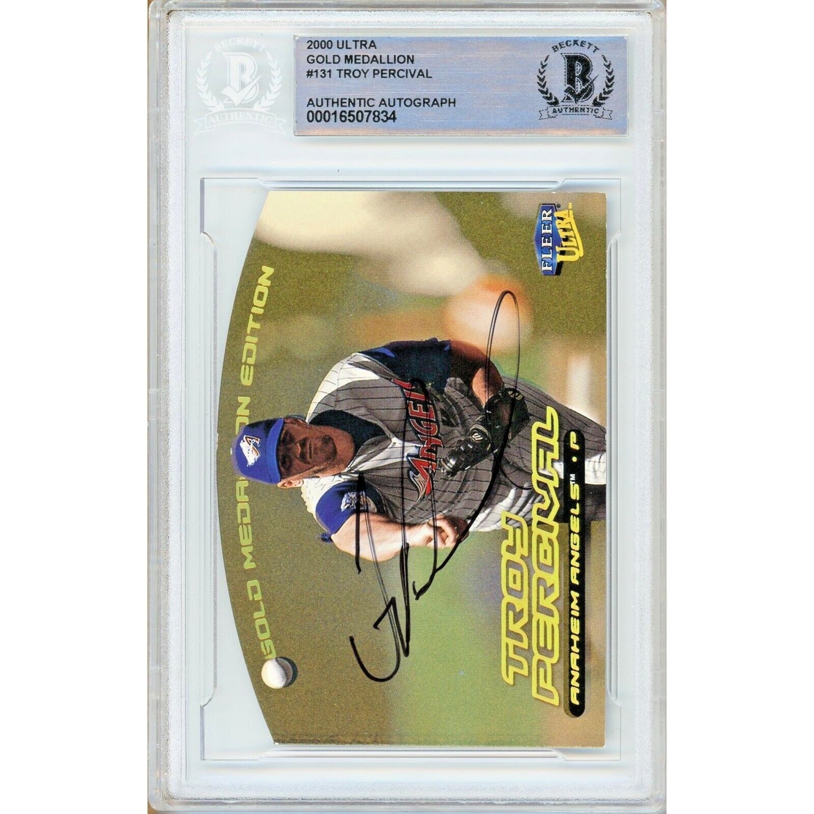 Troy Percival La Angels signed trading card – signature close-up – Beckett COA