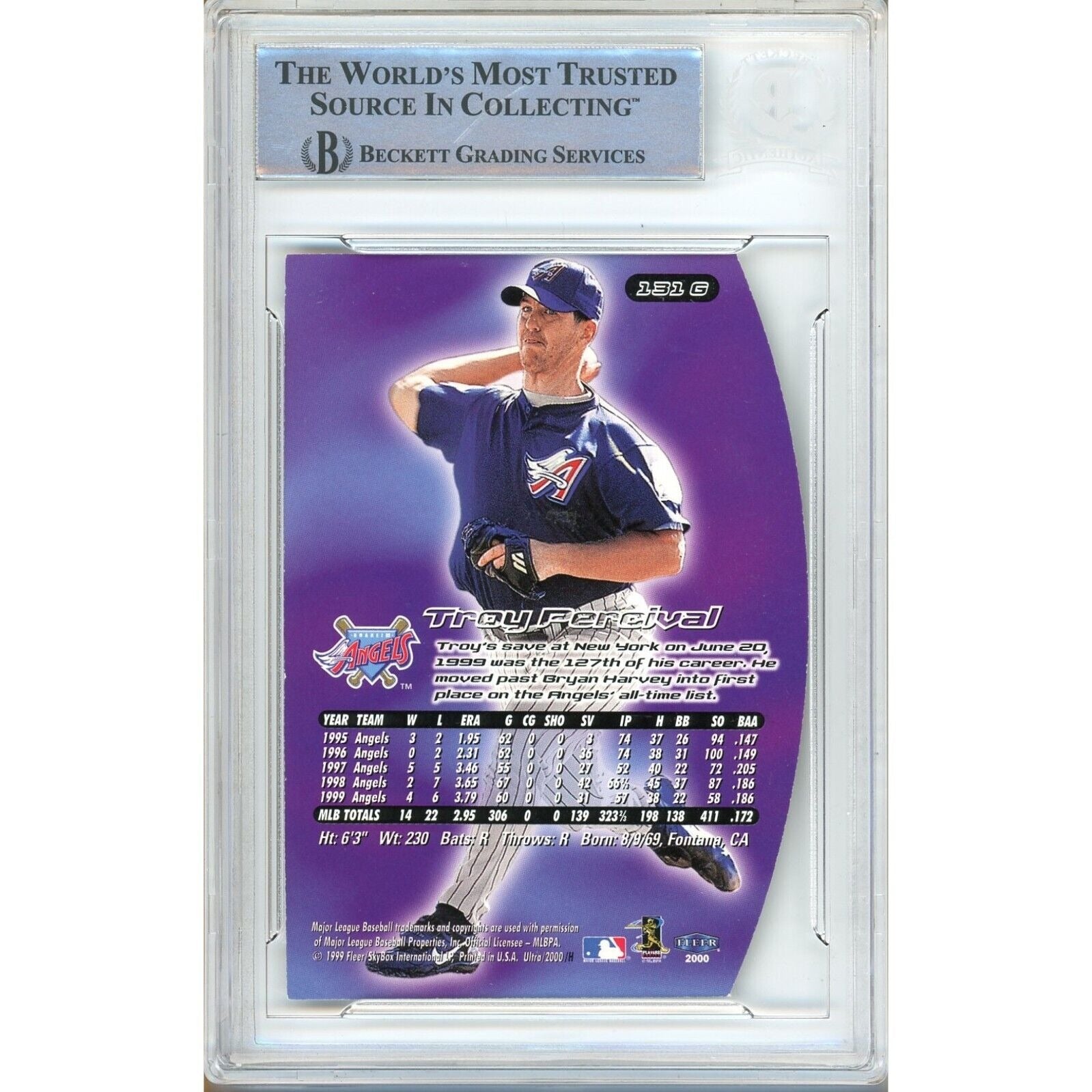 Troy Percival La Angels auto trading card – authentication sticker – Beckett COA