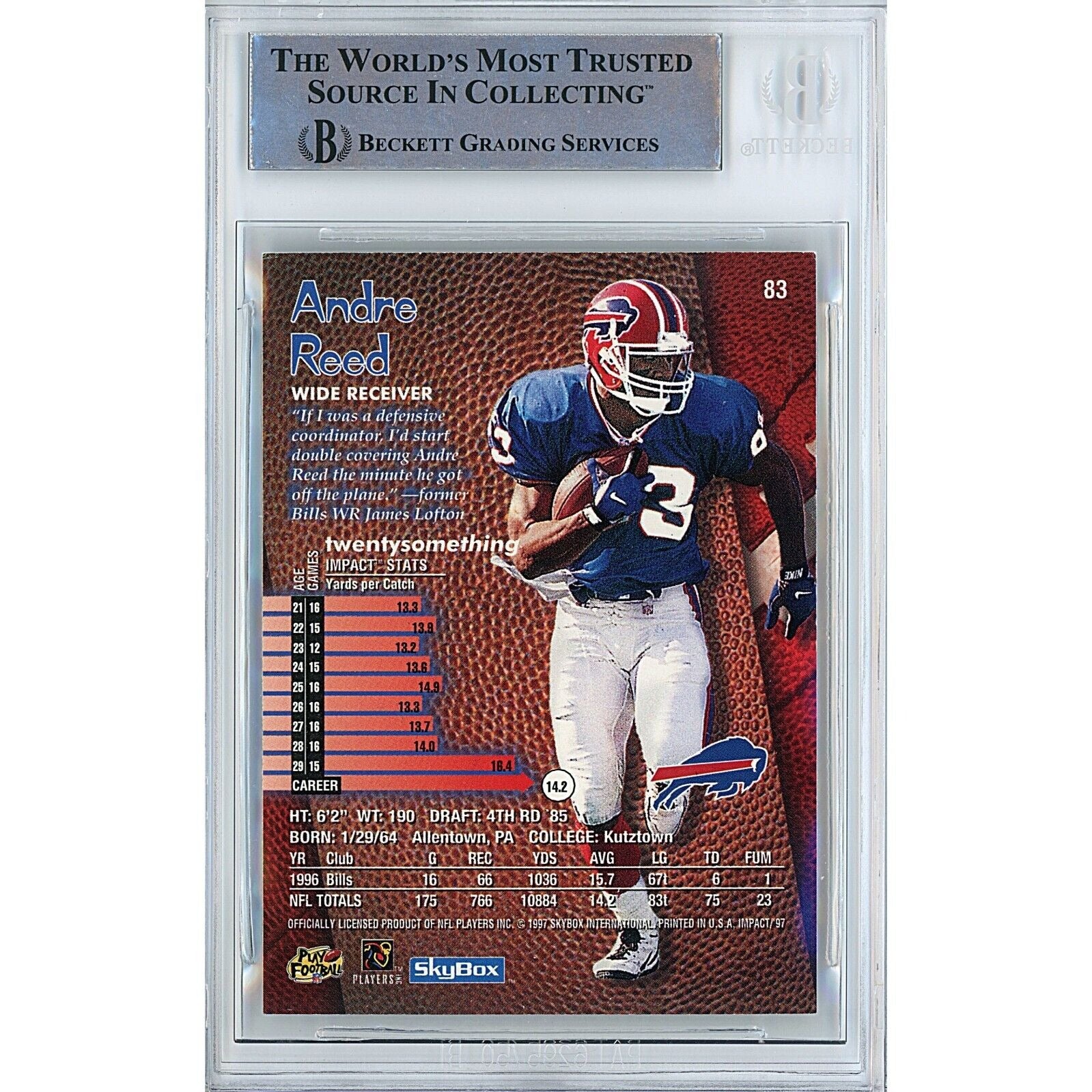 1997 #83 Andre Reed Buffalo Bills Signed Trading Card – Beckett BAS