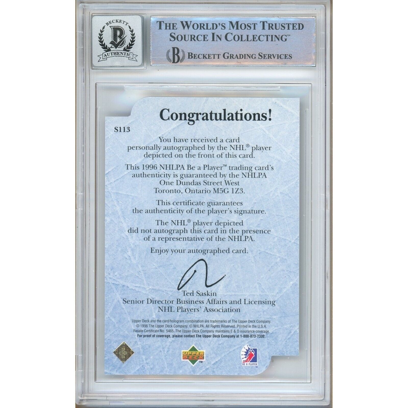 Rob Blake La Kings signed trading card – signature close-up – Beckett COA