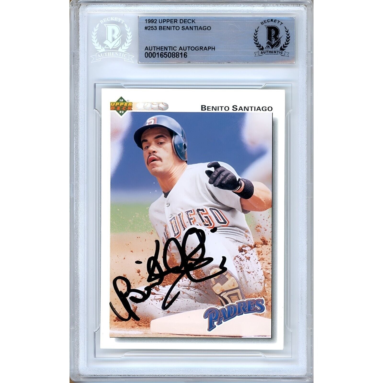 1992 Upper Deck Benito Santiago San Diego Padres Autographed Trading Card – Beckett BAS