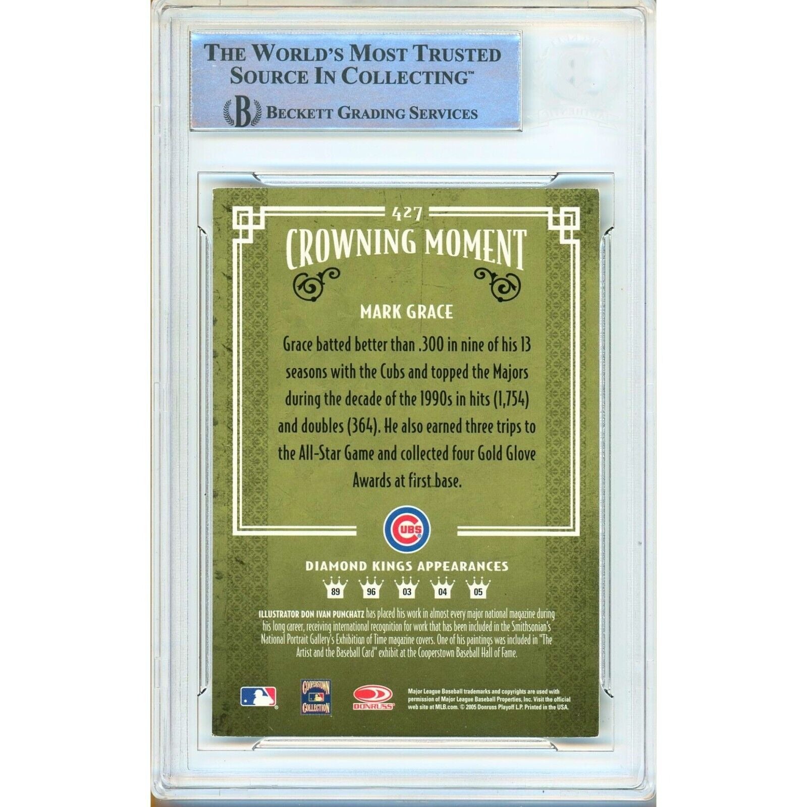 Mark Grace Chicago Cubs signed trading card – signature close-up – Beckett COA