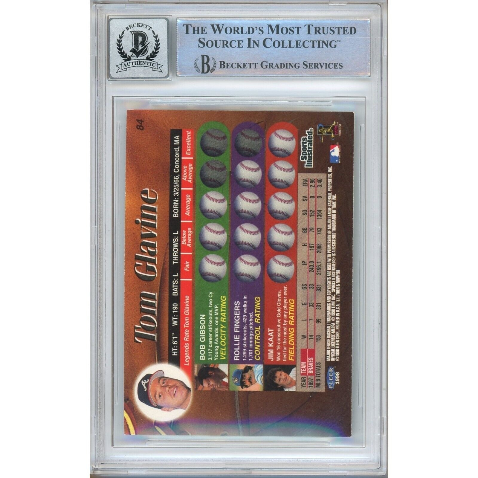 Tom Glavine Atlanta Braves auto trading card – authentication sticker – Beckett COA