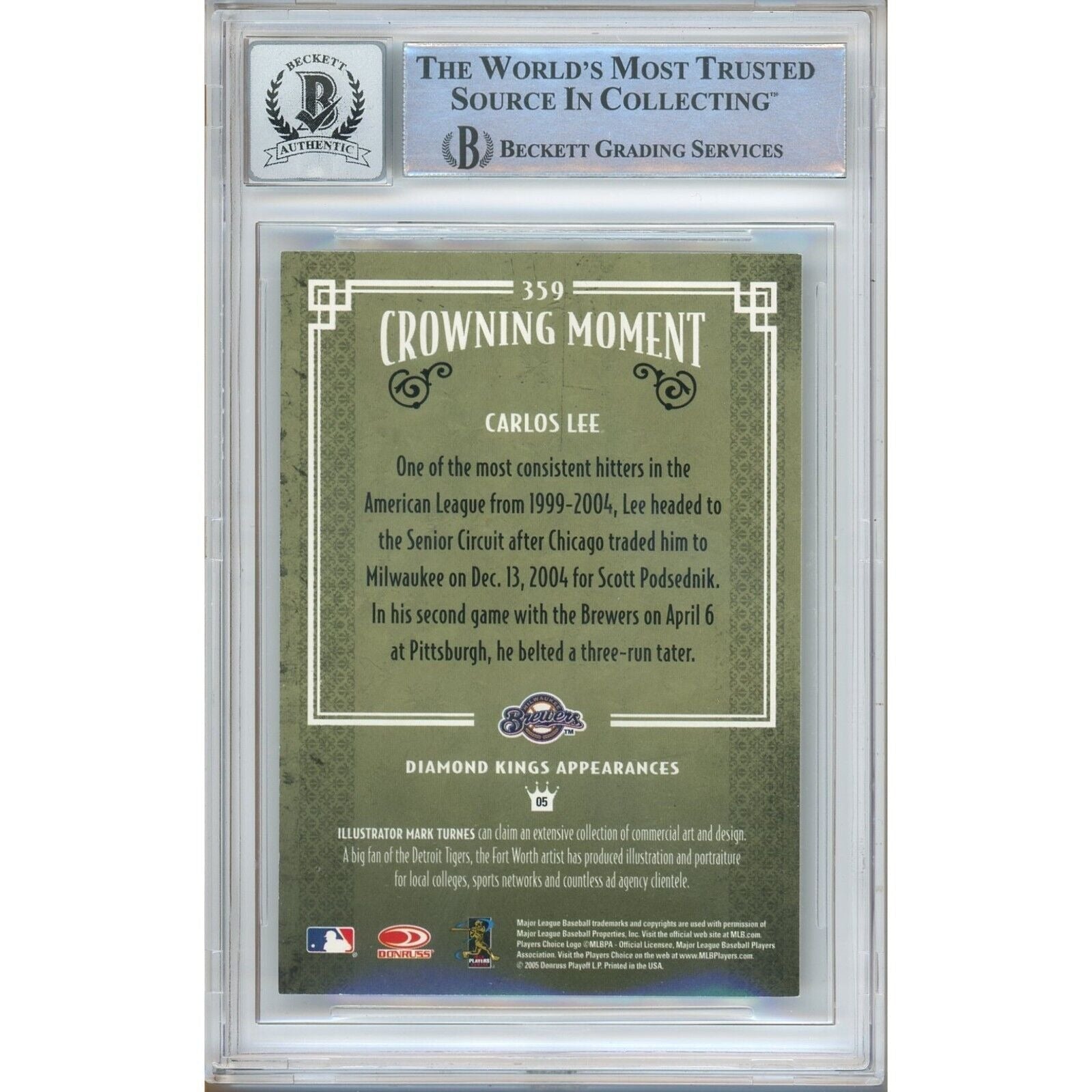 Carlos Lee Donruss Diamond Kings Signed Trading Card Beckett BGS