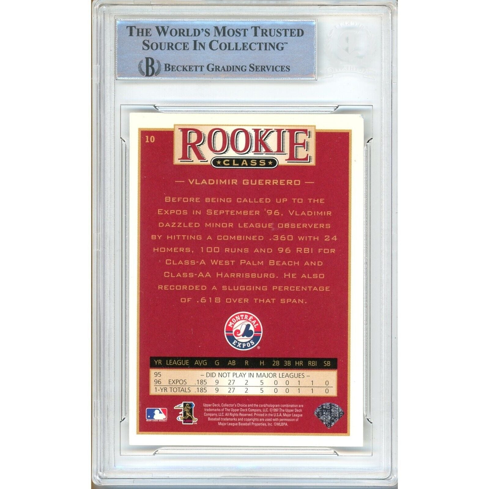 Vladimir Guerrero Montreal Expos signed trading card – signature close-up – Beckett COA