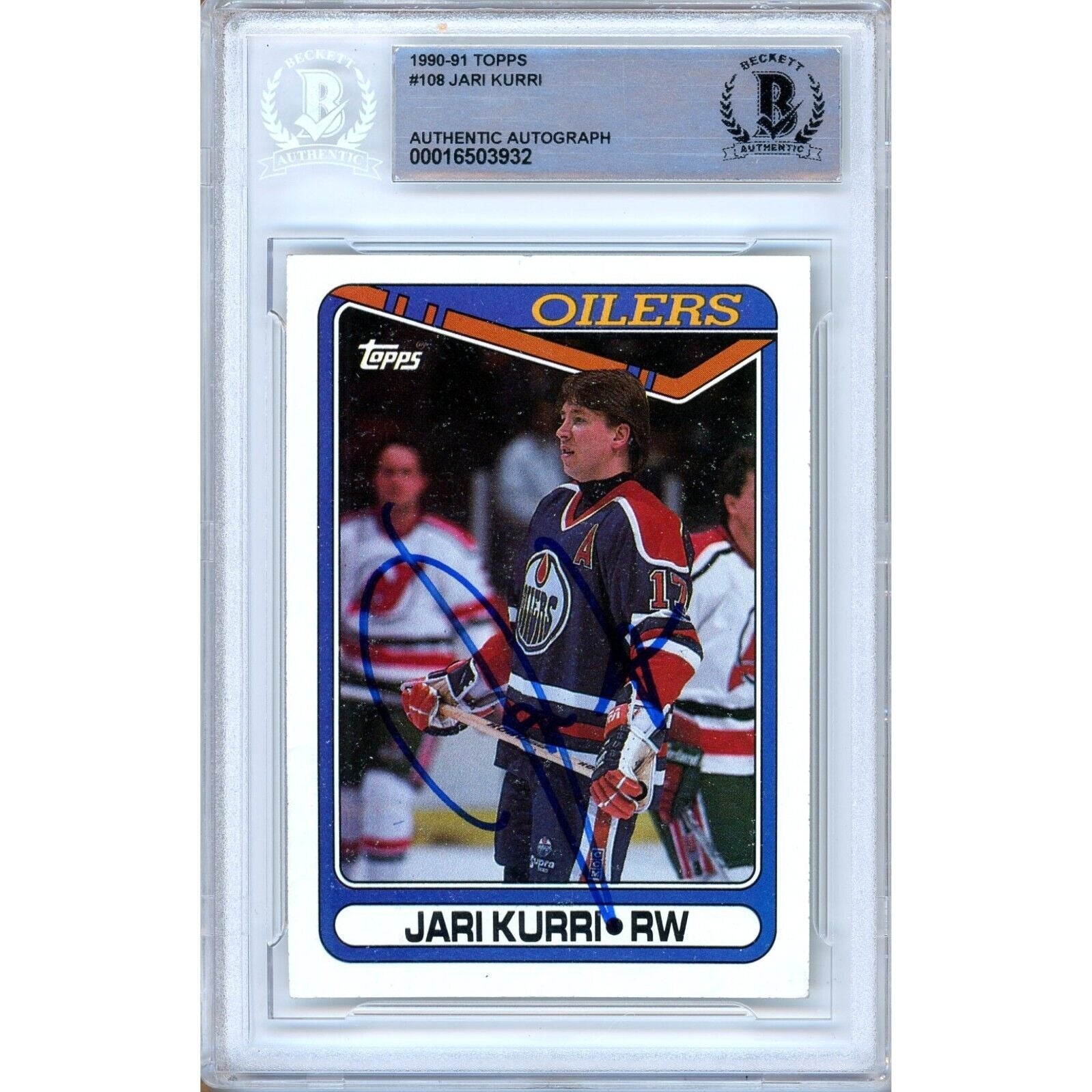1990 Topps #00016503932 Jari Kurri Edmonton Oilers Autographed Trading Card – Beckett BAS