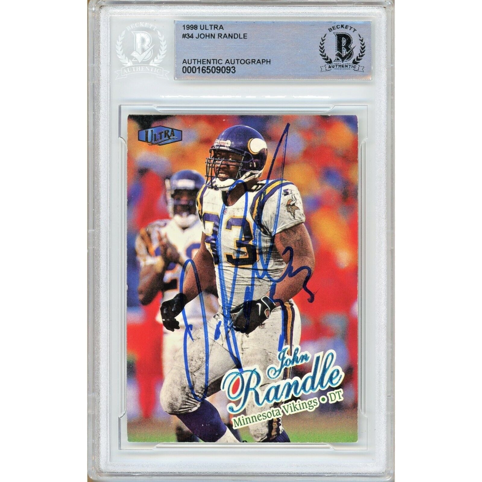 1998 Fleer #34 John Randle Minnesota John Randle Minnesota Vikings Autograph Trading Card – Beckett BAS