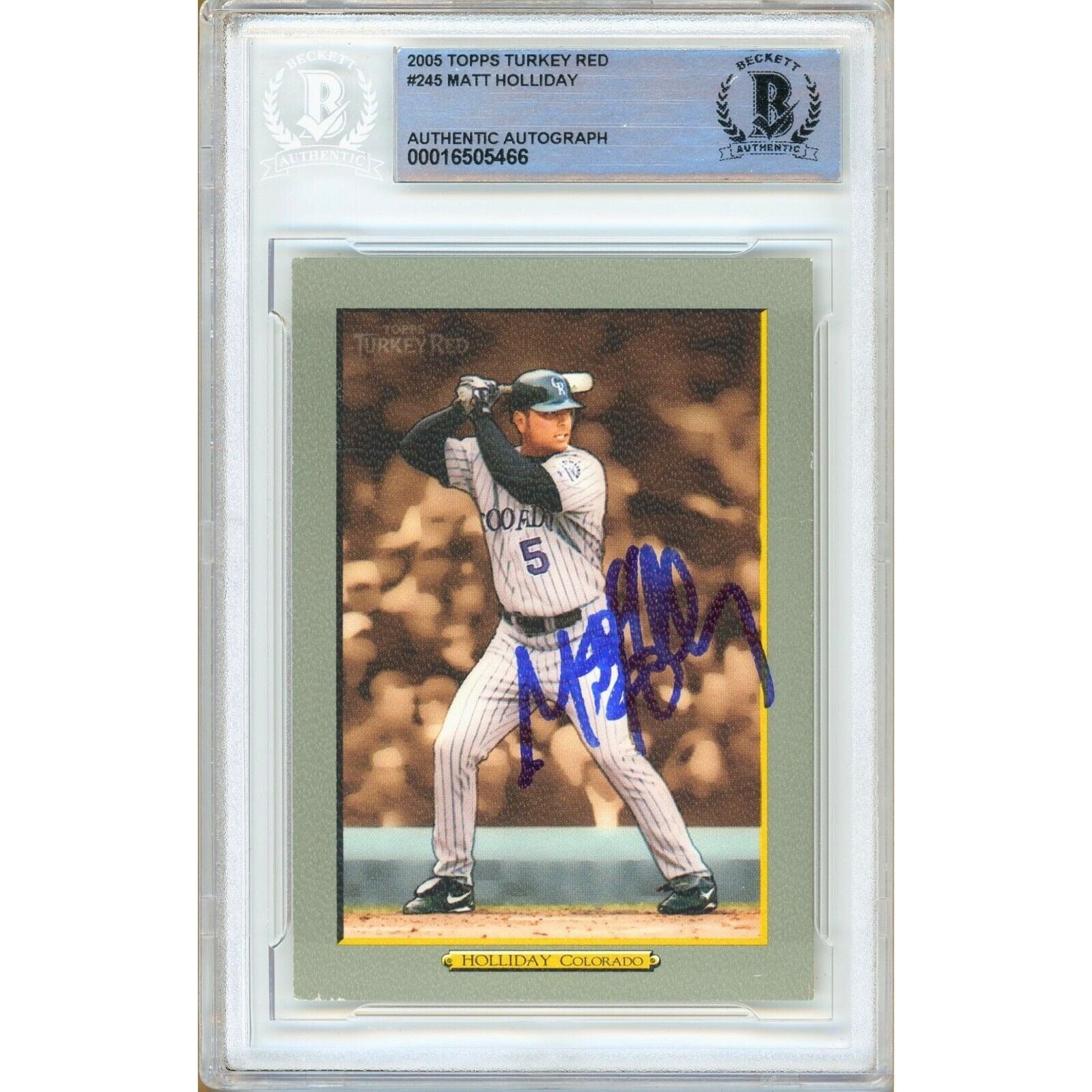 Matt Holliday Colorado Rockies autographed trading card – full view – Beckett COA