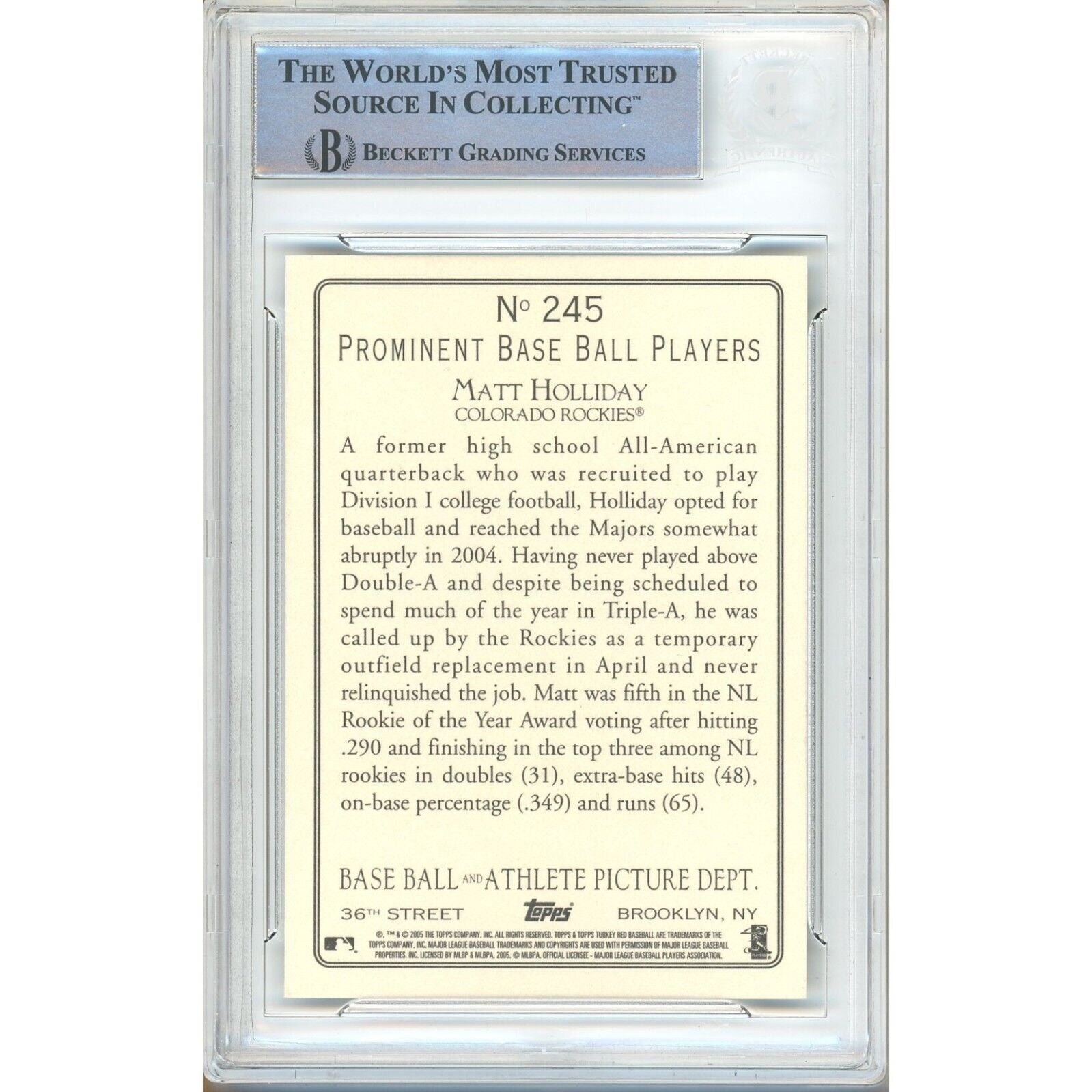 Matt Holliday Colorado Rockies signed trading card – signature close-up – Beckett COA