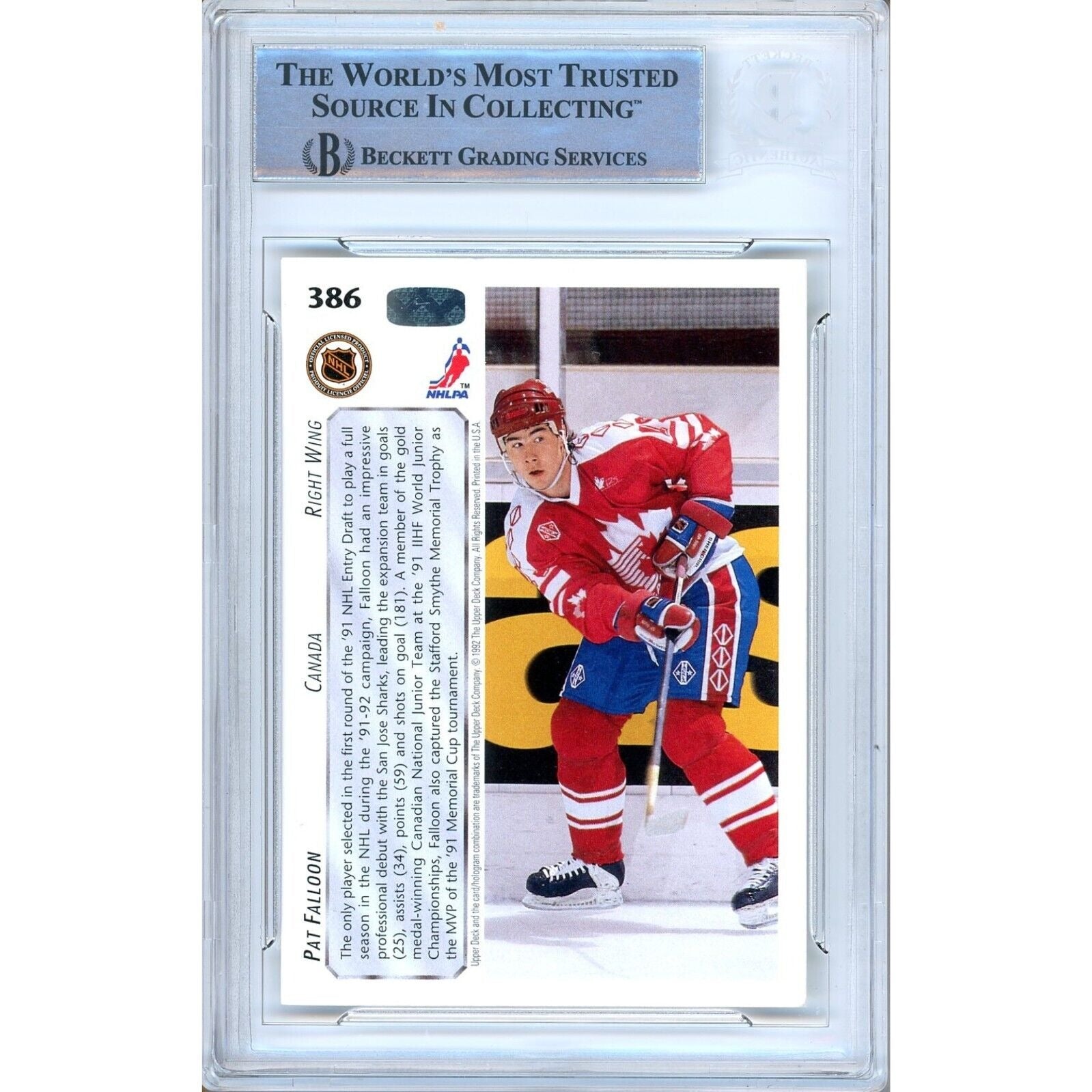 Pat Falloon San Jose Sharks signed trading card – signature close-up – Beckett COA