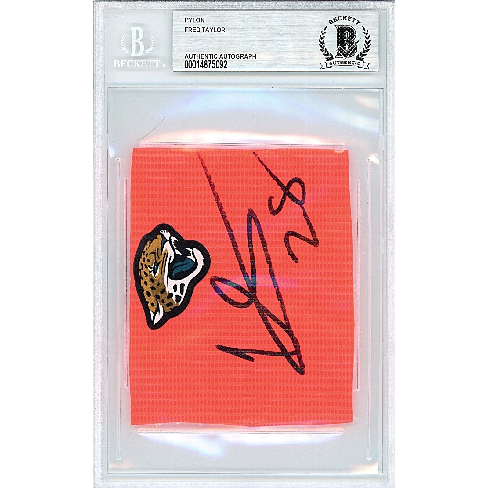 Fred Taylor Jacksonville Jaguars signed football – signature close-up – Beckett COA