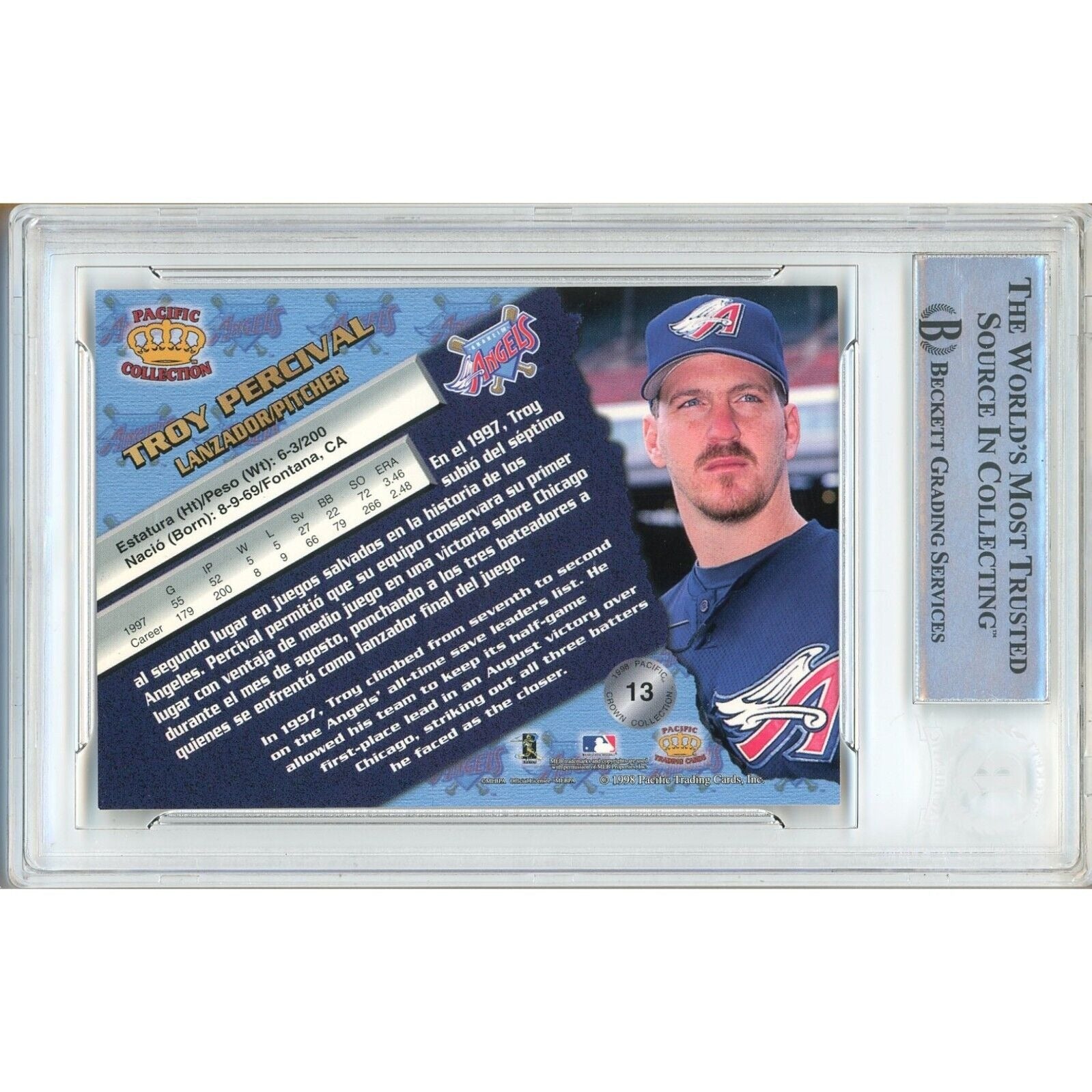 Troy Percival Anaheim Angels auto trading card – authentication sticker – Beckett COA