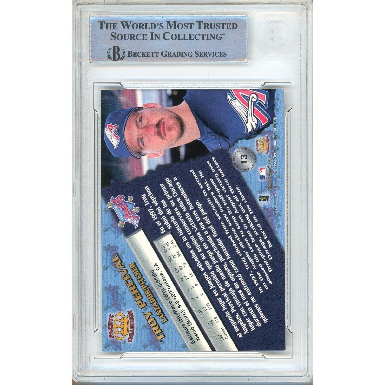 Troy Percival Anaheim Angels trading card autograph – angled display – Beckett COA