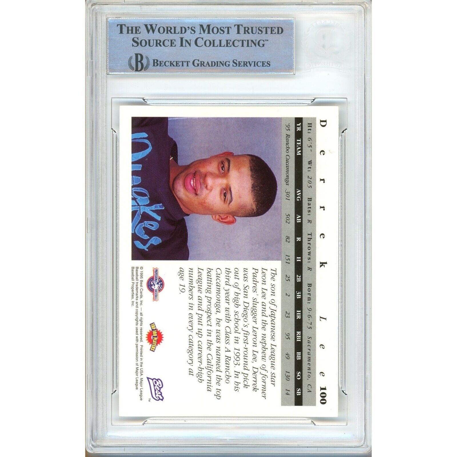 Derrek Lee San Diego Padres auto trading card – authentication sticker – Beckett COA