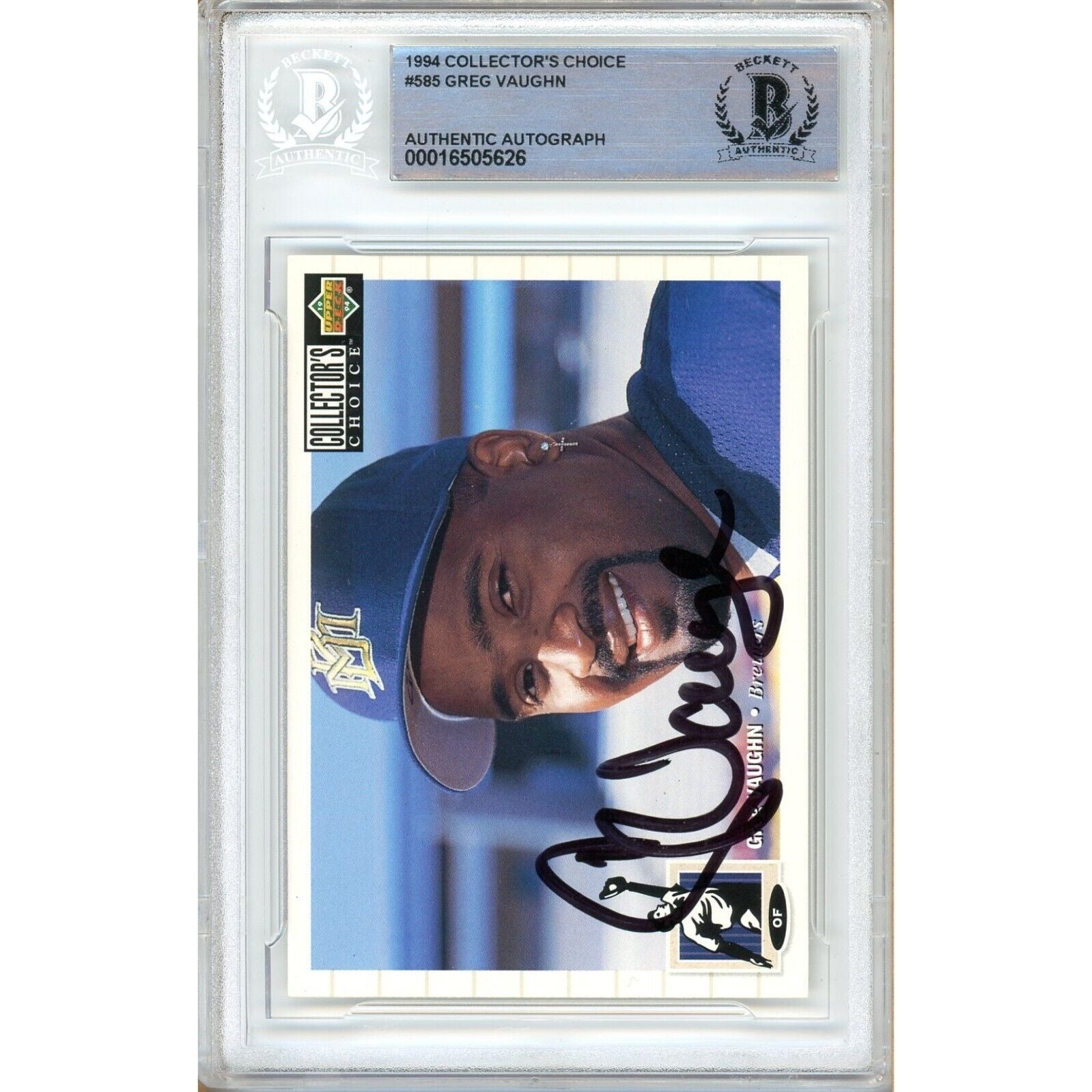 Greg Vaughn Milwaukee Brewers signed trading card – signature close-up – Beckett COA