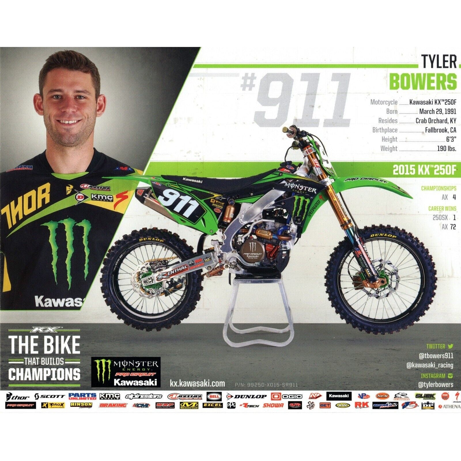 Tyler Bowers Signed Motocross Photo Beckett BAS