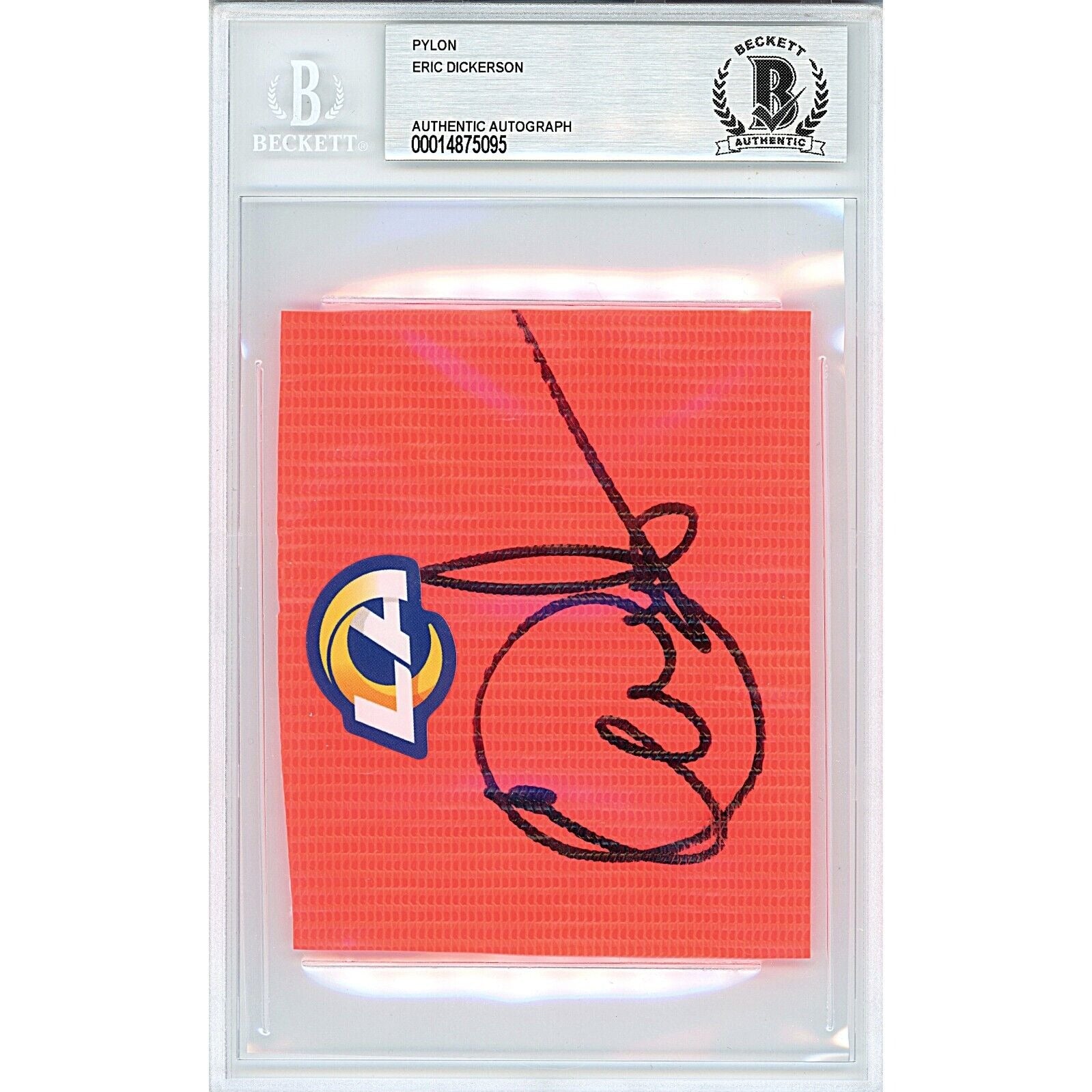 Eric Dickerson Los Angeles Rams signed trading card – signature close-up – Beckett COA