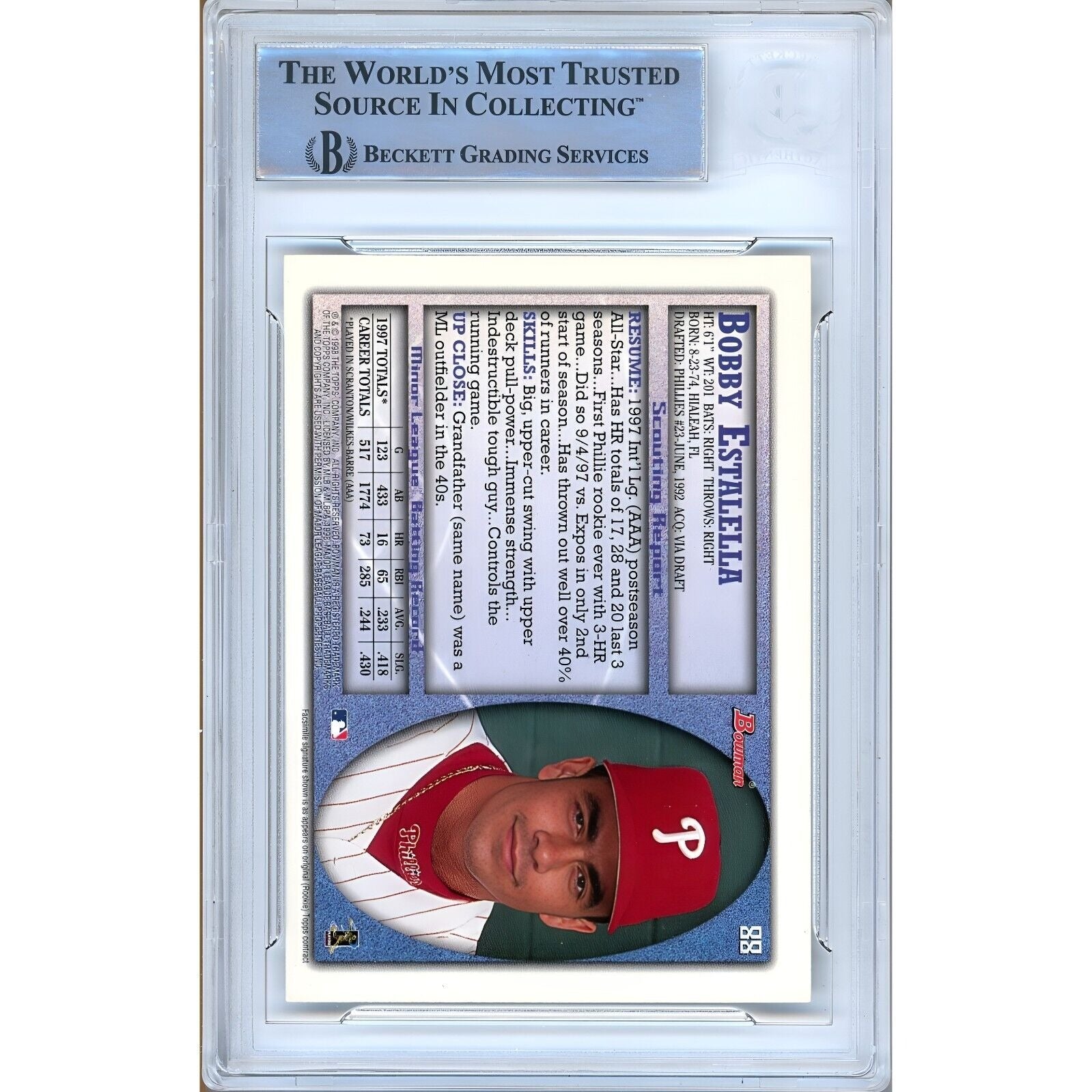 1998 Bowman #88 Bobby Estalella Phillies Autograph Trading Card – Beckett BAS