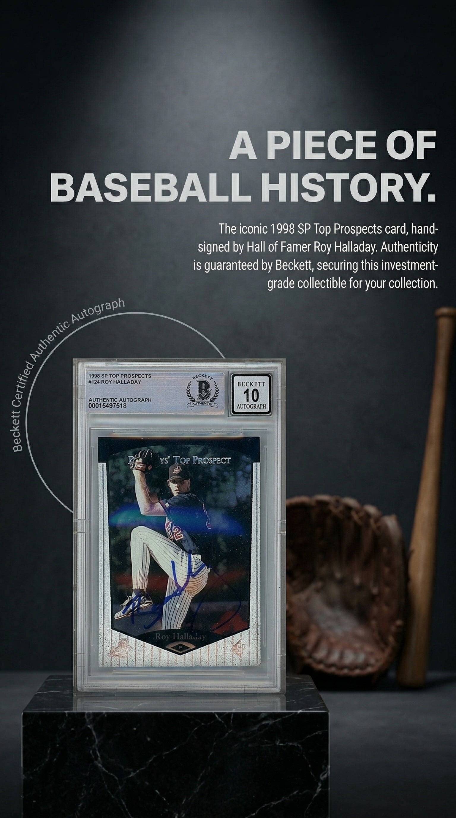 Roy Halladay Autographed 1998 SP Top Prospects # 124 - Toronto Blue Jays - Beckett Authentication