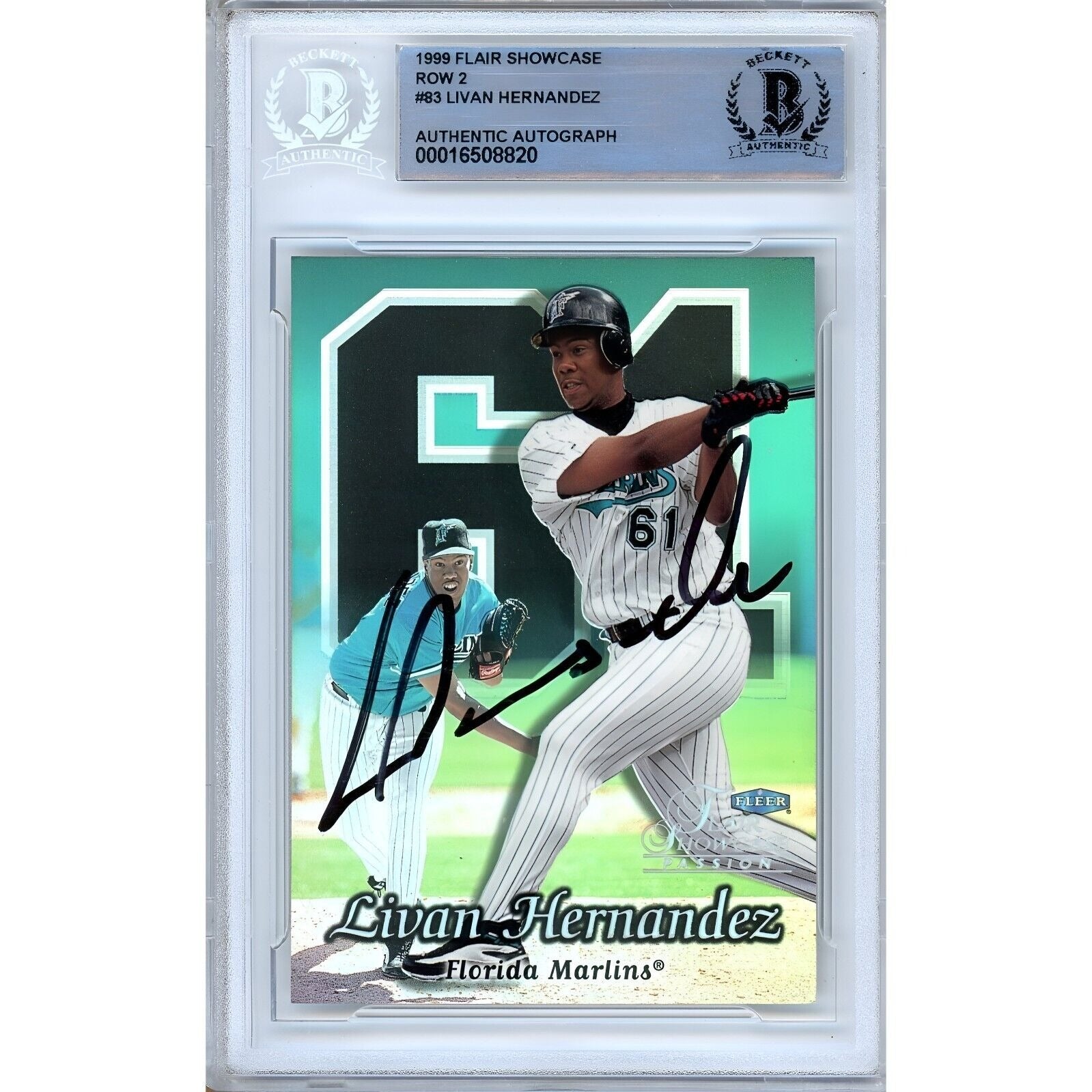 1999 Flair #83 Livan Hernandez Miami Marlins Autographed Trading Card – Beckett BAS.