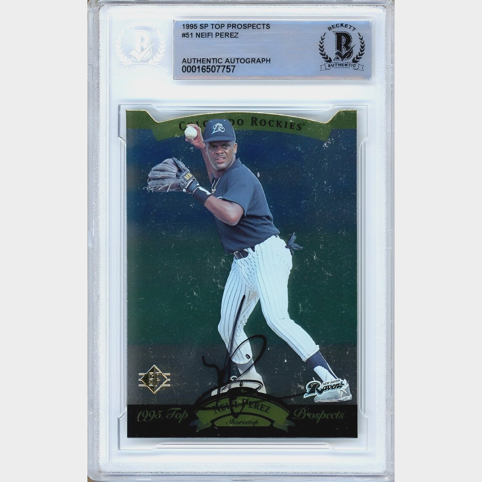 Neifi Perez Colorado Rockies autographed trading card – full view – Beckett COA