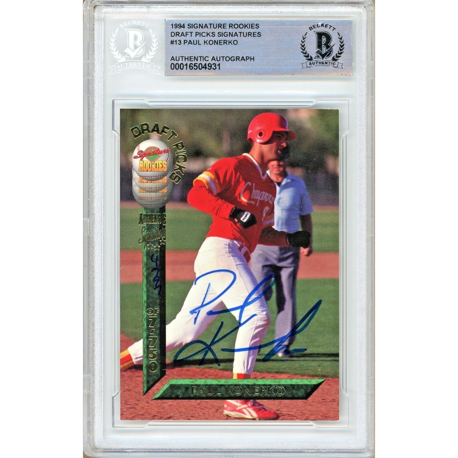 Paul Konerko Los Angeles Dodgers autographed trading card – full view – Beckett COA