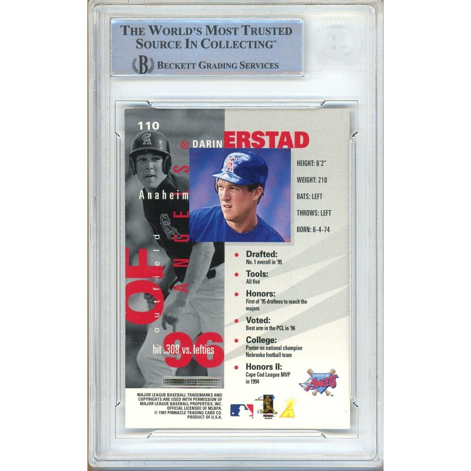 1997 #110 Darin Erstad LA Angels Signed Trading Card – Beckett BAS