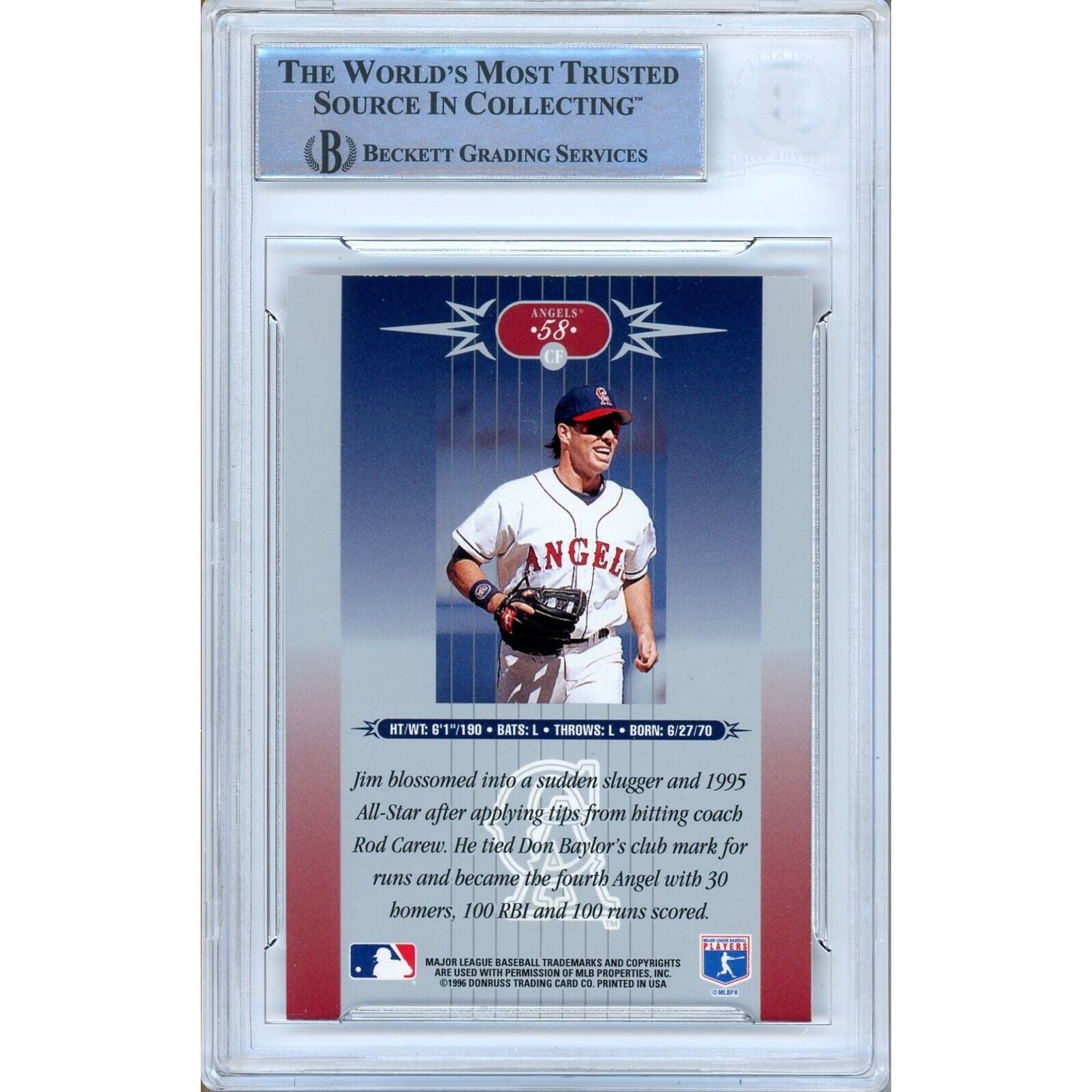 1996 Leaf Jim Edmonds LA Angels Signed Trading Card – Beckett BAS