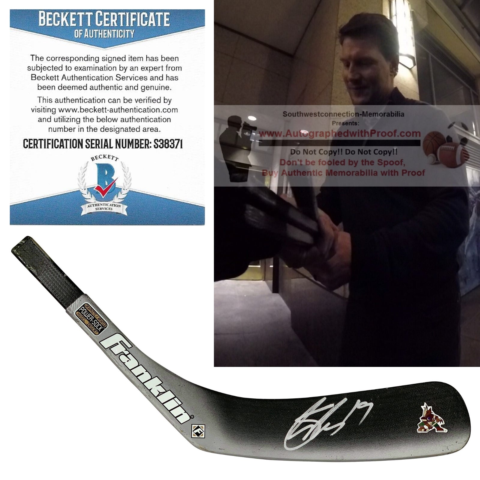 Shane Doan Arizona Coyotes signed memorabilia – signature close-up – Beckett COA