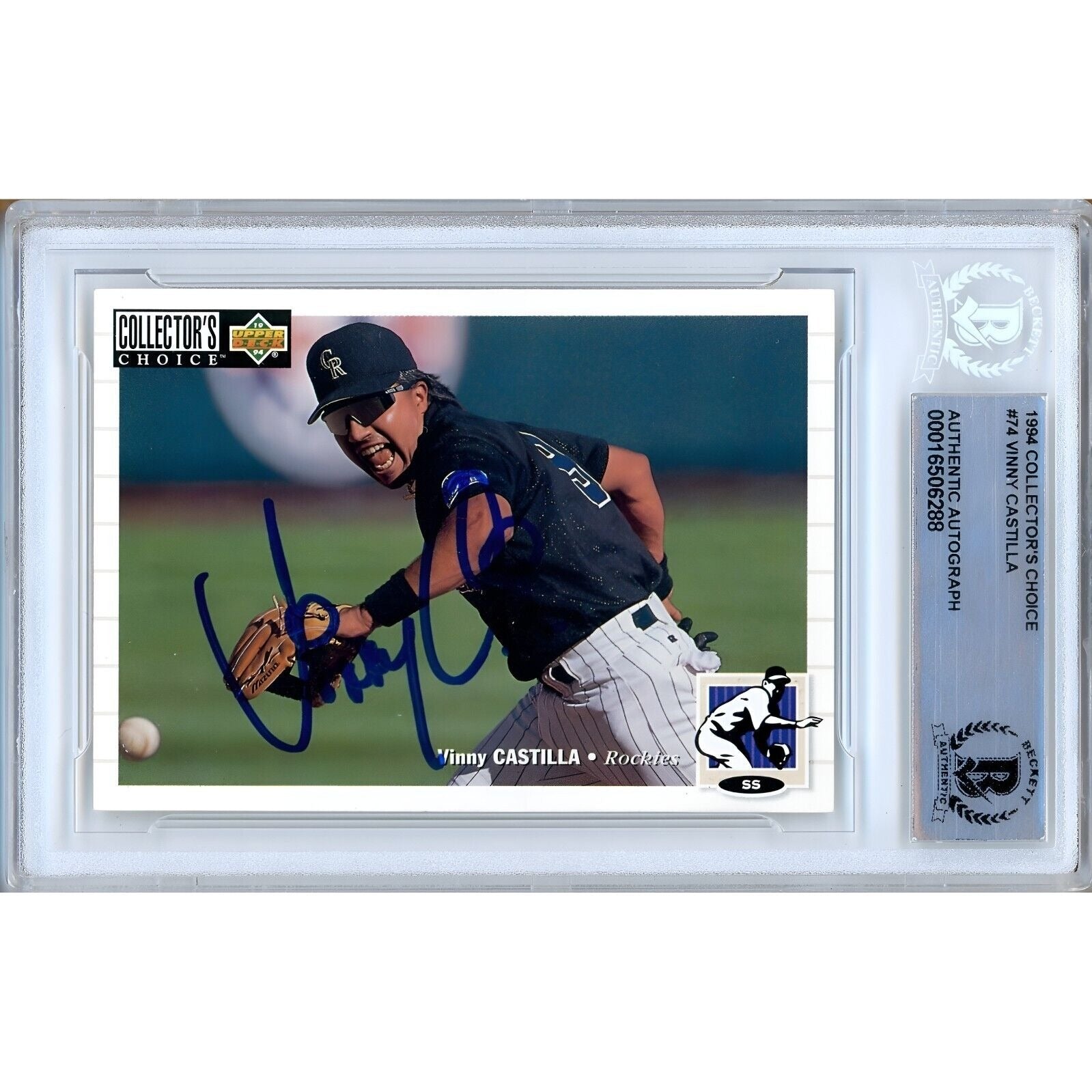 Vinny Castilla Colorado Rockies autographed trading card – full view – Beckett COA