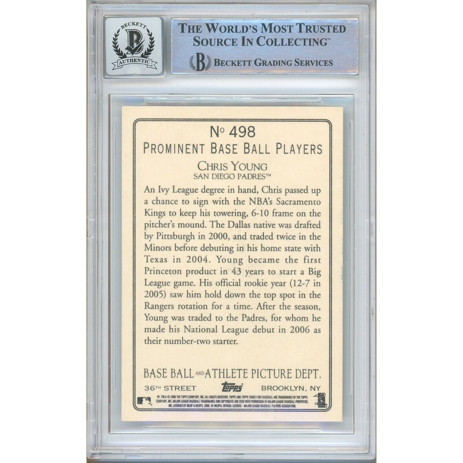 2006 Topps Chris Young San Diego Padres Signed Trading Card – Beckett BAS