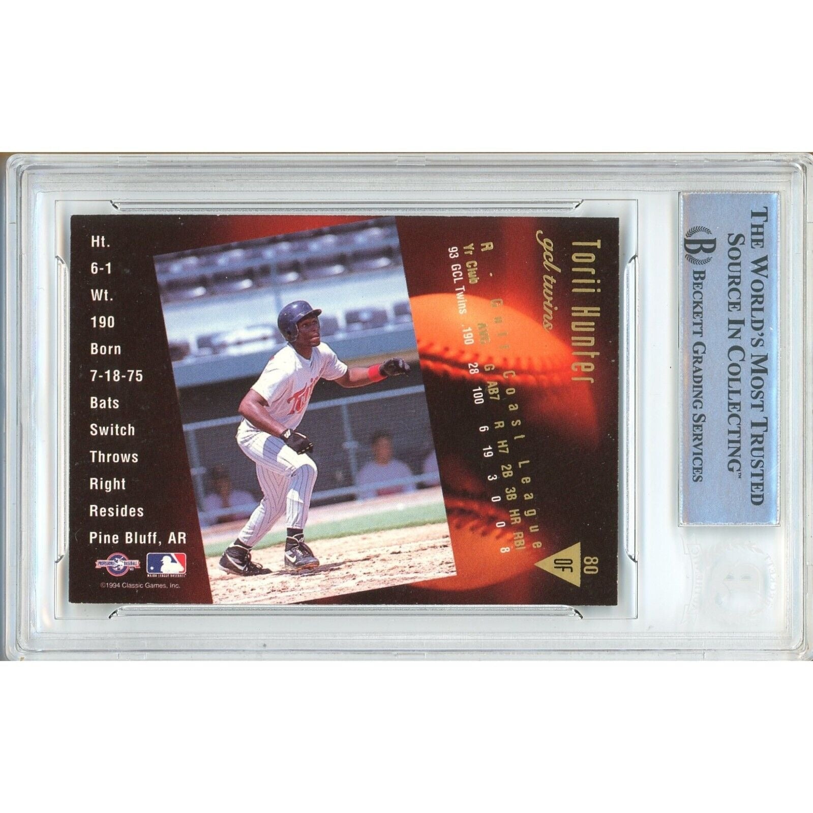 Torii Hunter Minnesota Twins signed trading card – signature close-up – Beckett COA