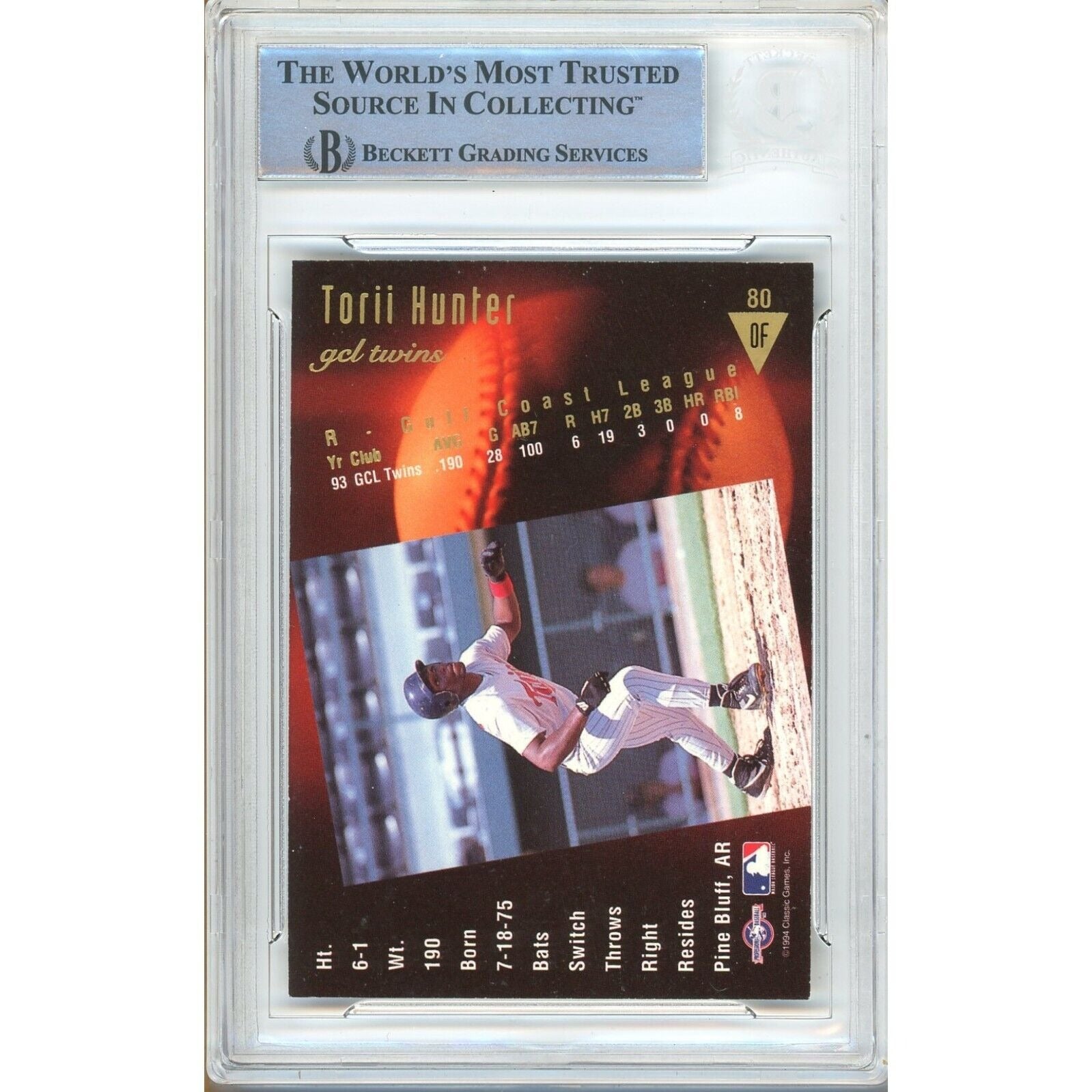 Torii Hunter Minnesota Twins auto trading card – authentication sticker – Beckett COA