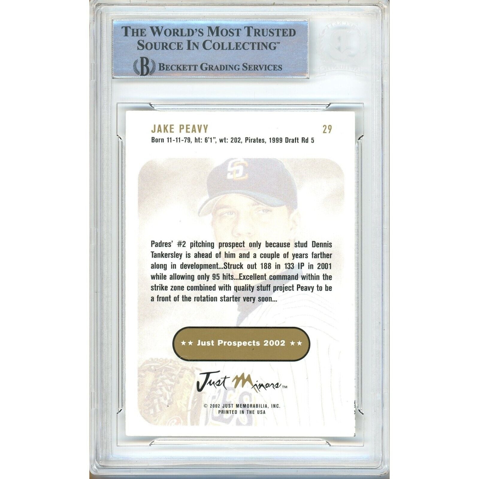 Jake Peavy San Diego Padres signed trading card – signature close-up – Beckett COA