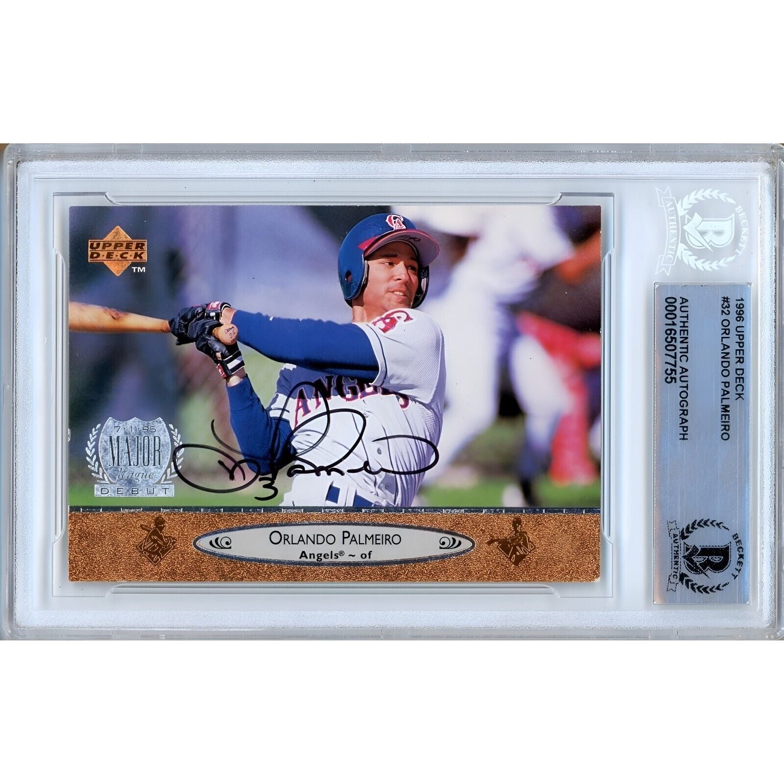 Orlando Palmeiro La Angels autographed trading card – full view – Beckett COA