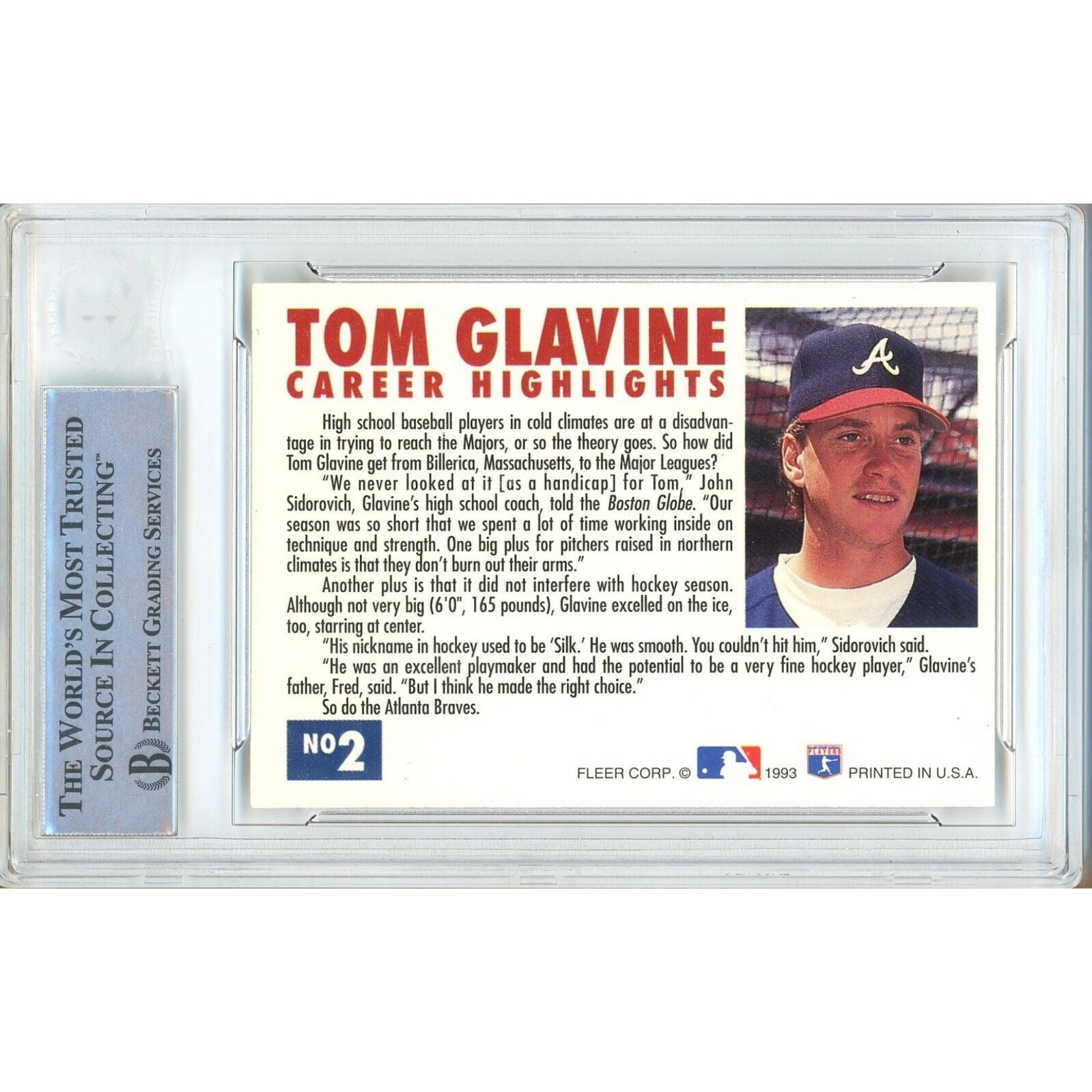 Tom Glavine Atlanta Braves signed trading card – signature close-up – Beckett COA