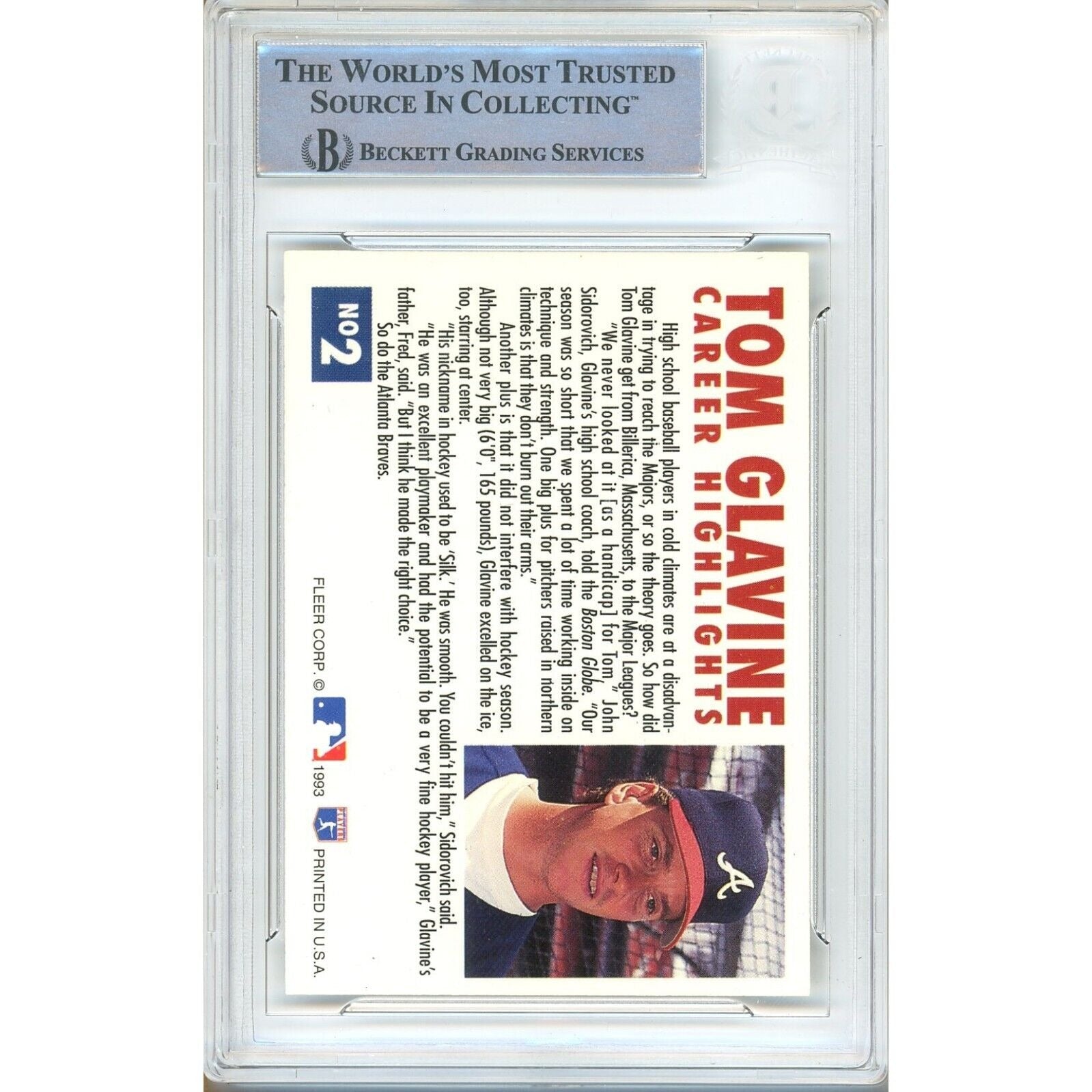 Tom Glavine Atlanta Braves auto trading card – authentication sticker – Beckett COA