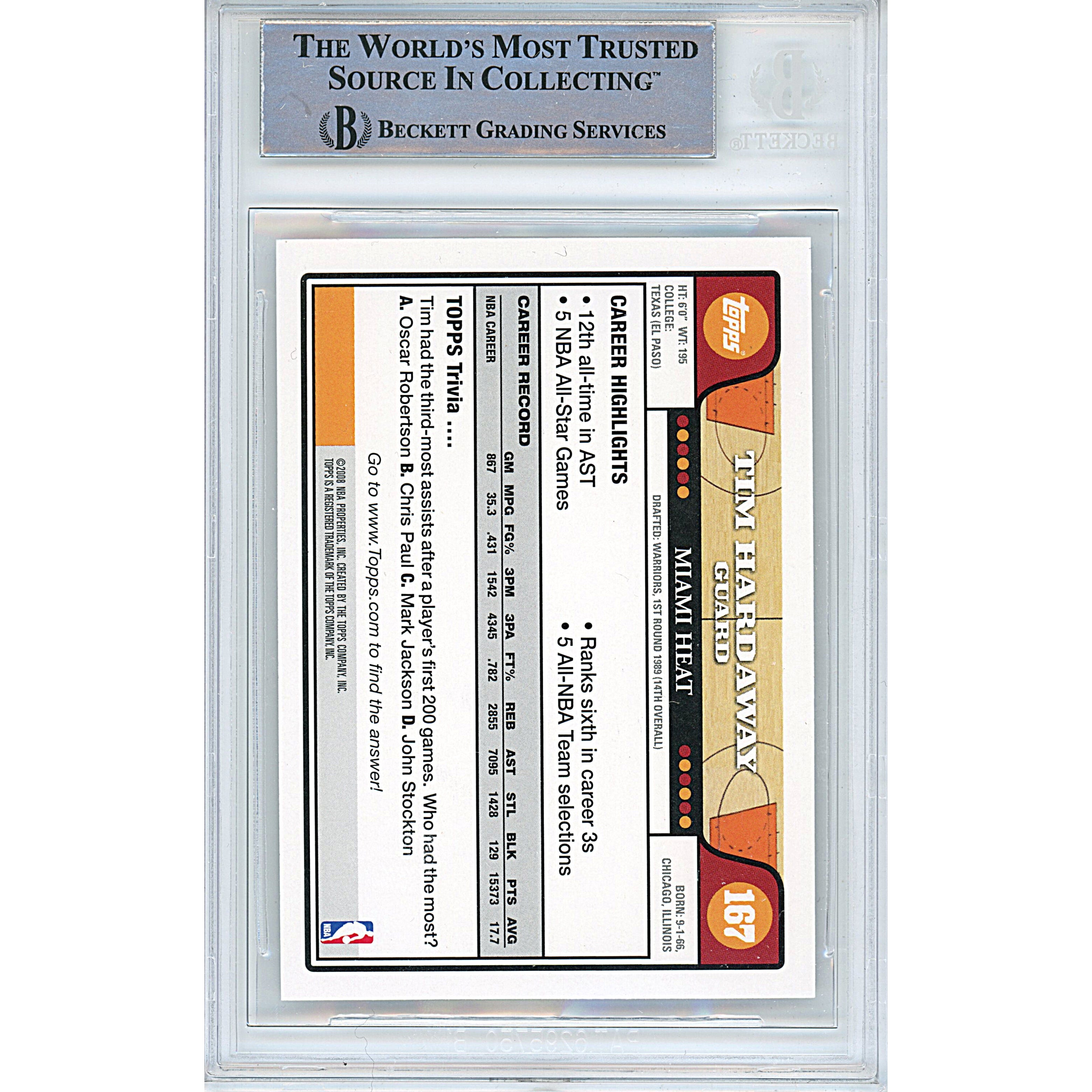 Tim Hardaway Signed Miami Heat Autograph Trading Card Beckett BGS