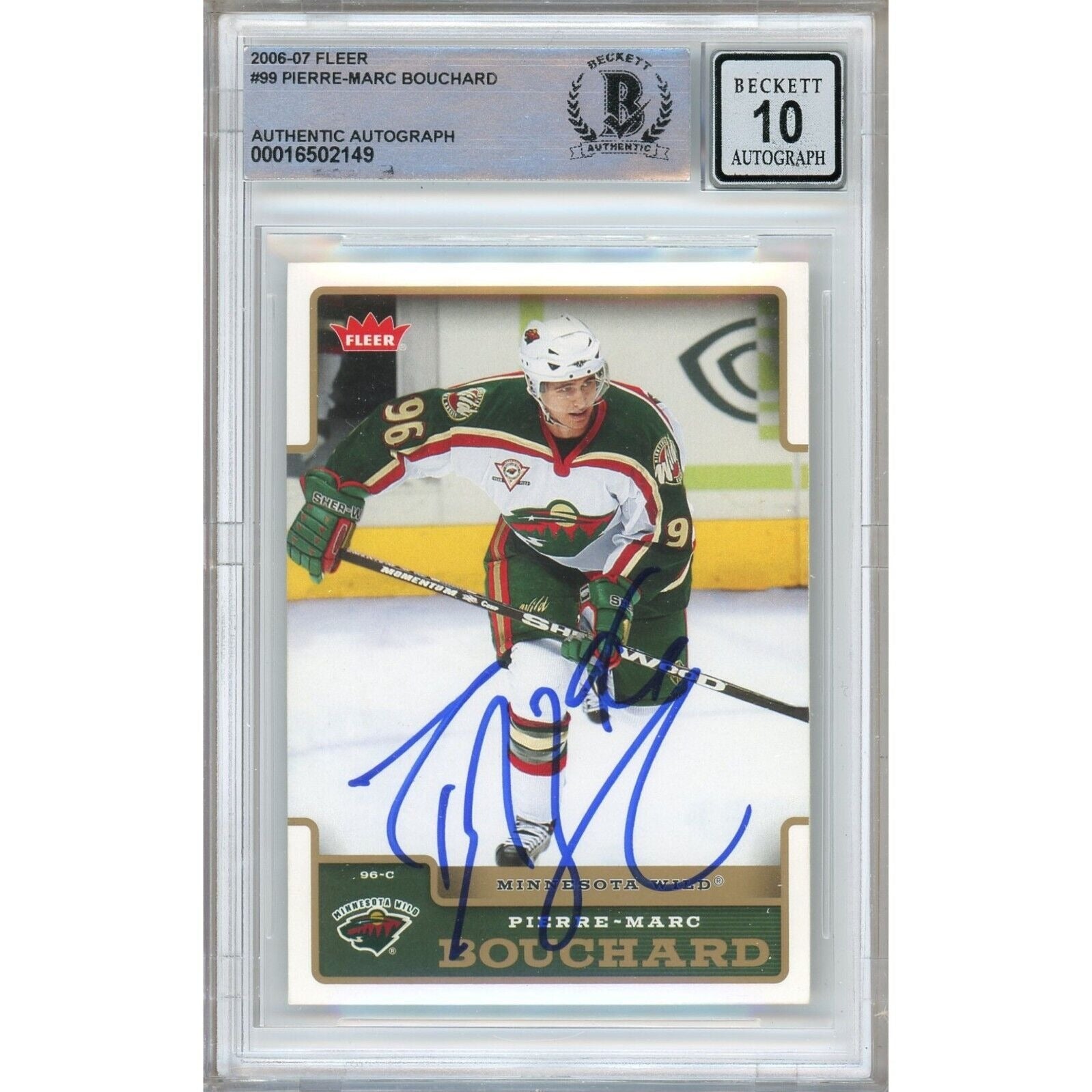 Pierre-Marc Bouchard Minnesota Wild autographed trading card – full view – Beckett COA