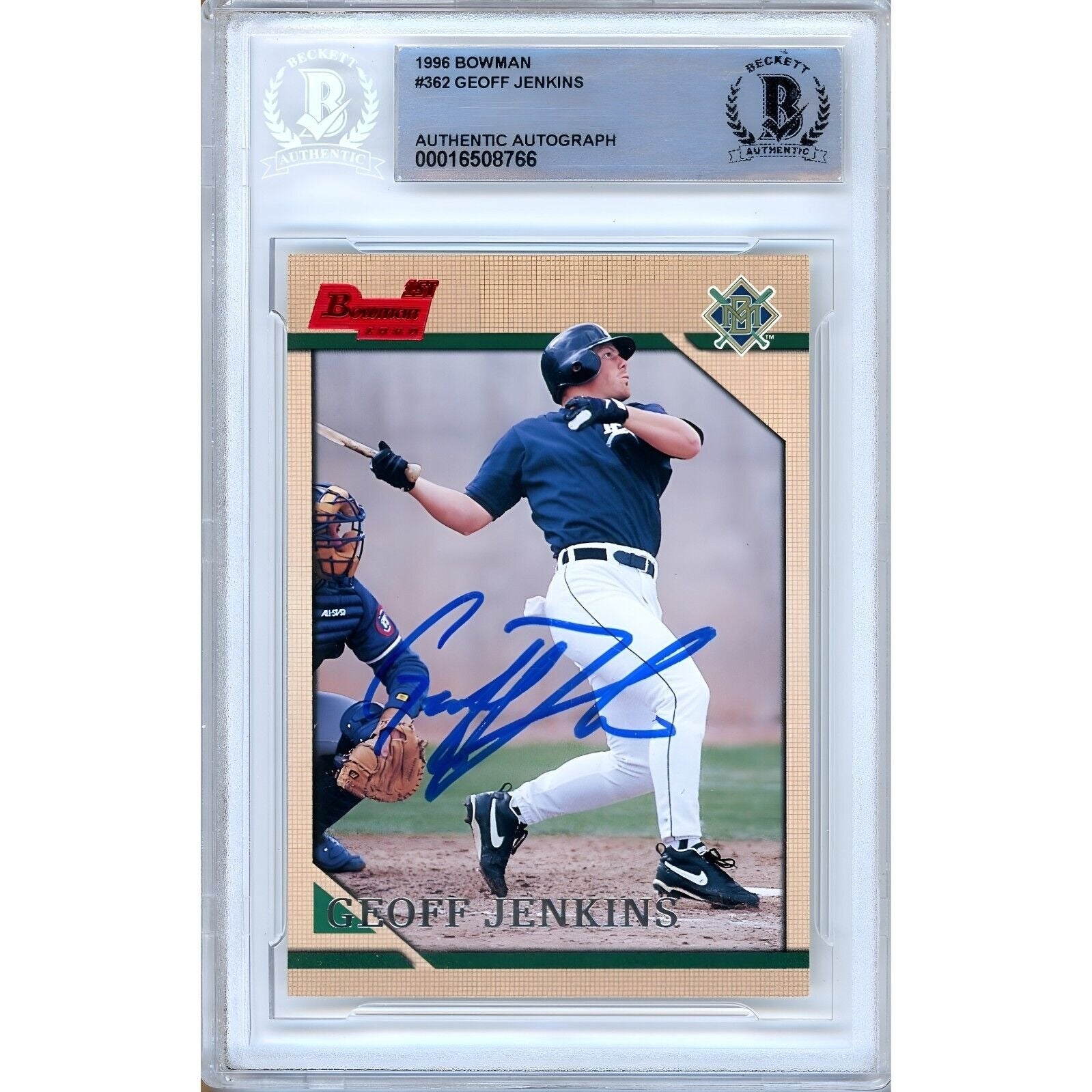 1996 Bowman #362 Geoff Jenkins Milwaukee Brewers Autographed Trading Card – Beckett BAS