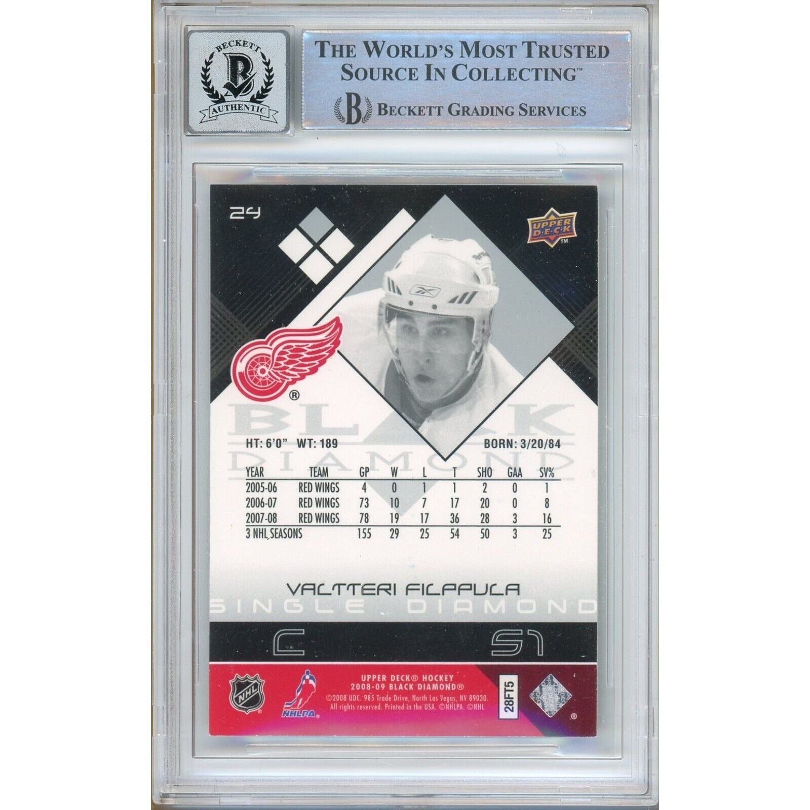 Valtteri Filppula Detroit Red Wings signed trading card – signature close-up – Beckett COA