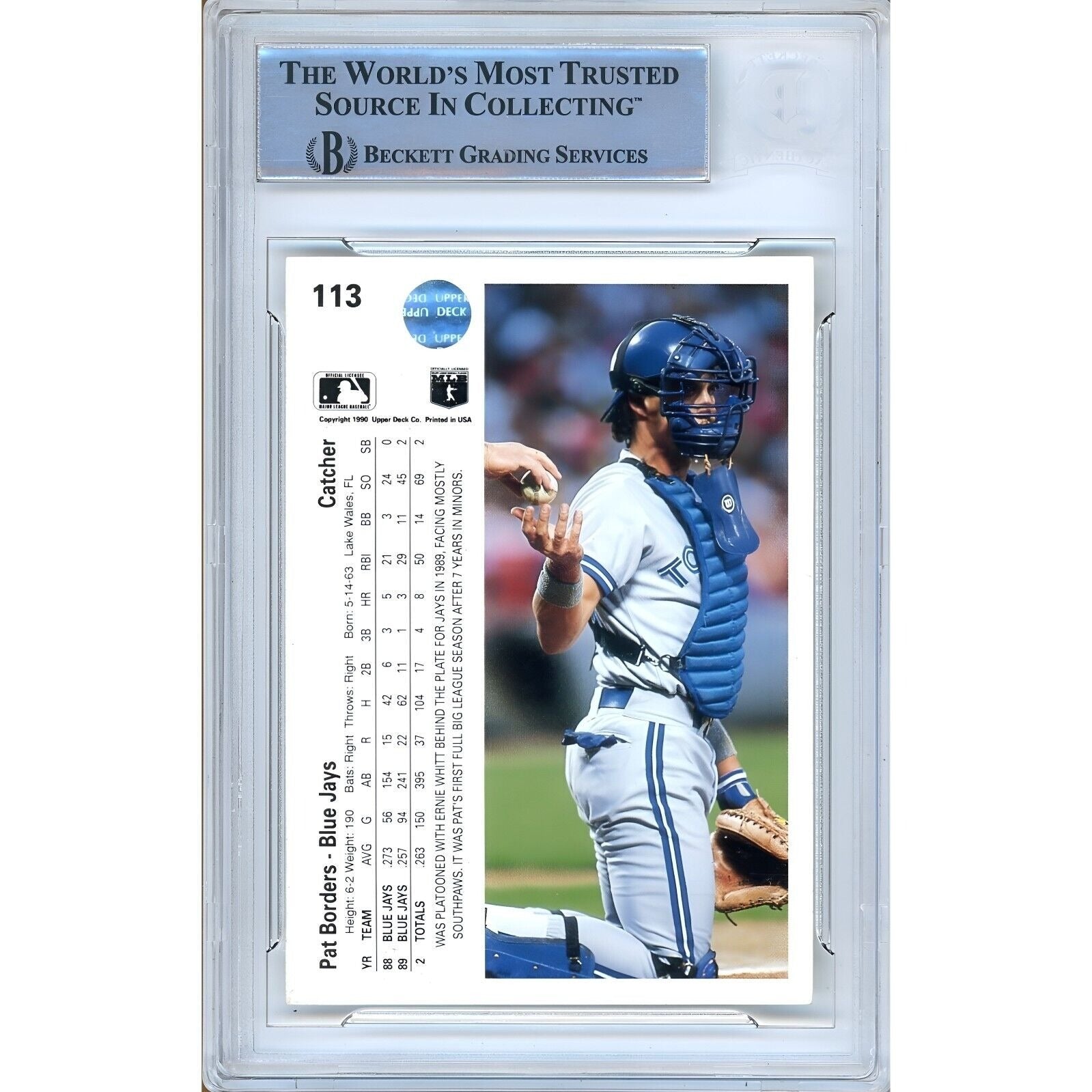Pat Borders Toronto Blue Jays signed trading card – signature close-up – Beckett COA