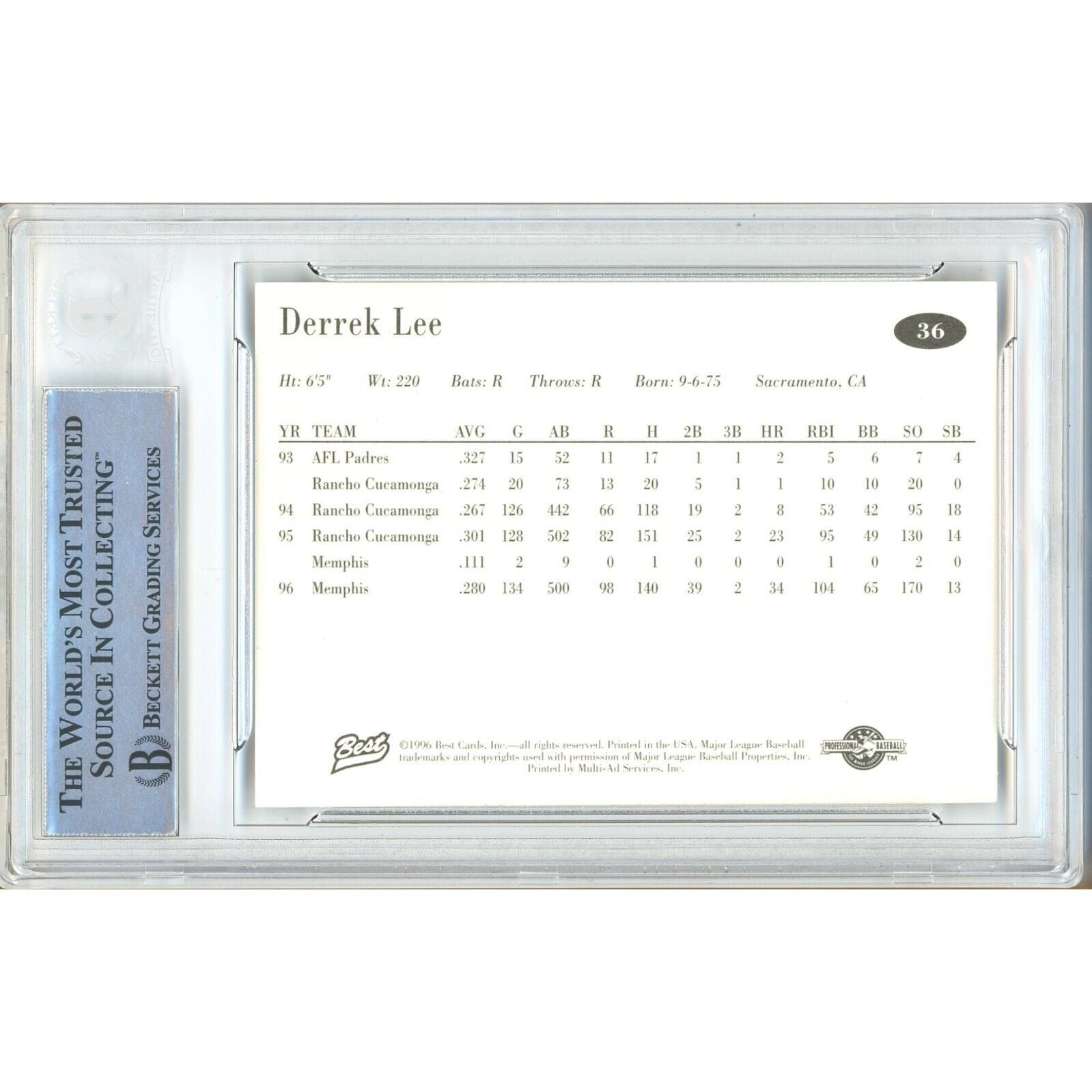 Derrek Lee San Diego Padres signed trading card – signature close-up – Beckett COA