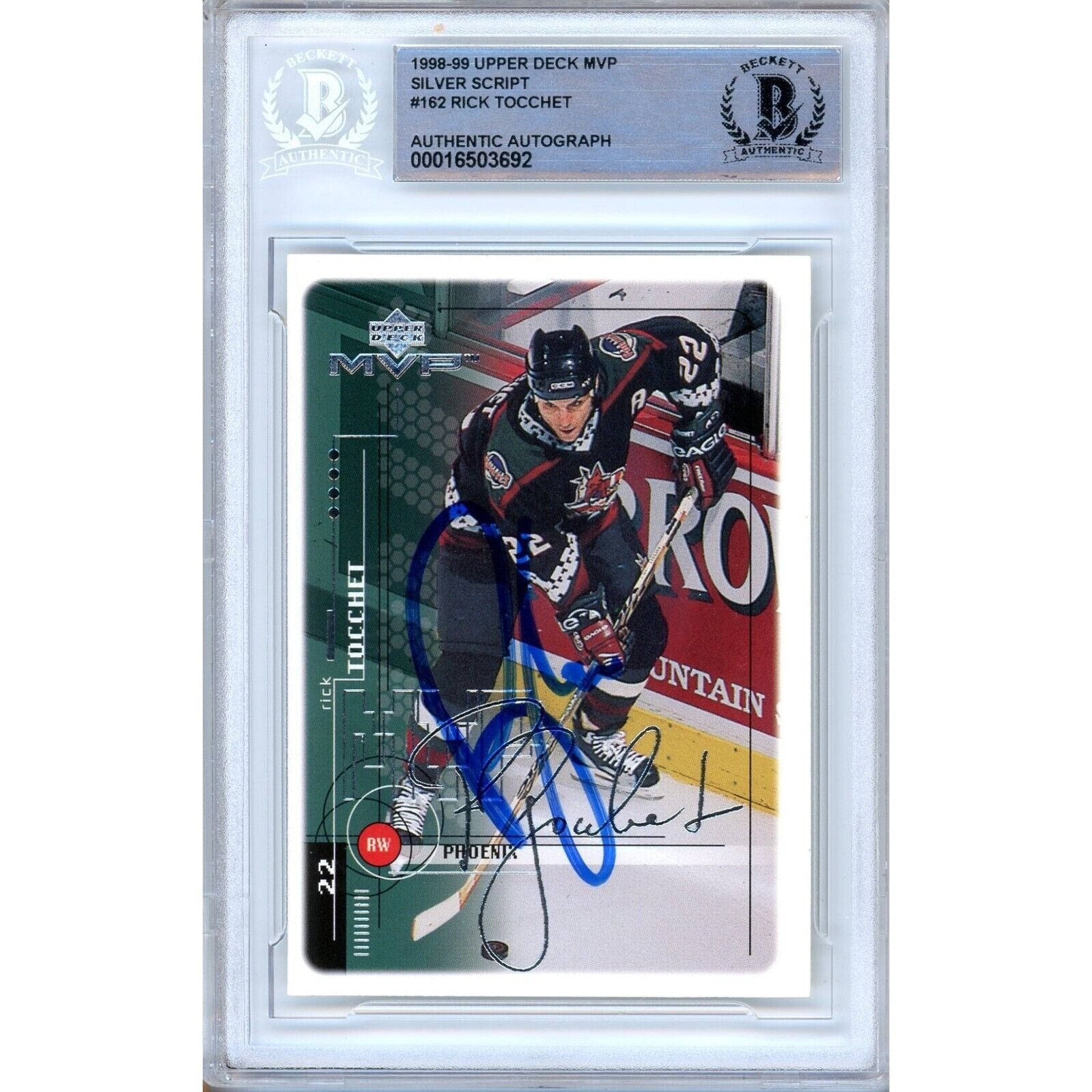 Rick Tocchet Az Coyotes autographed trading card – full view – Beckett COA