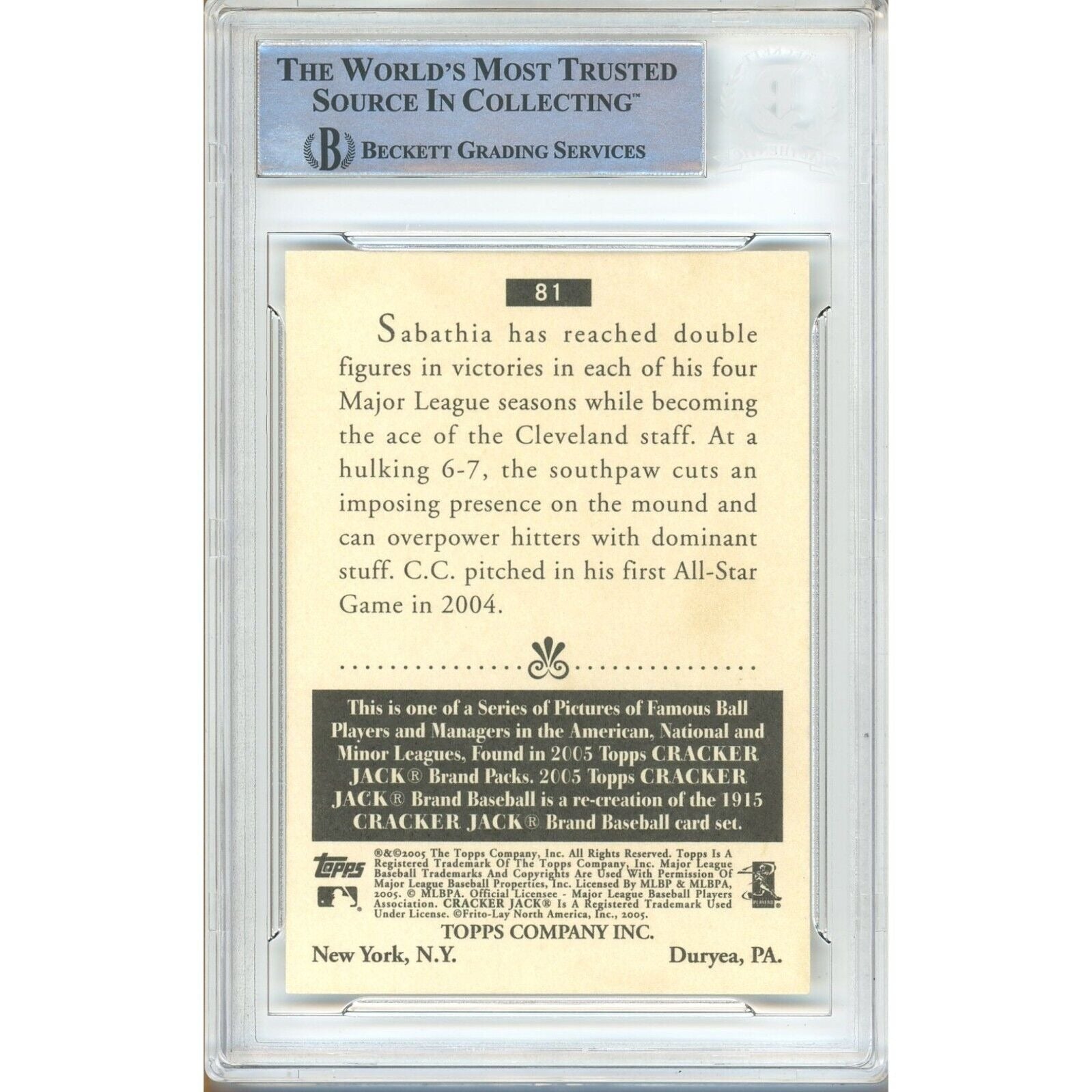 Cc Sabathia Topps Cracker Jack Signed Trading Card Beckett BAS