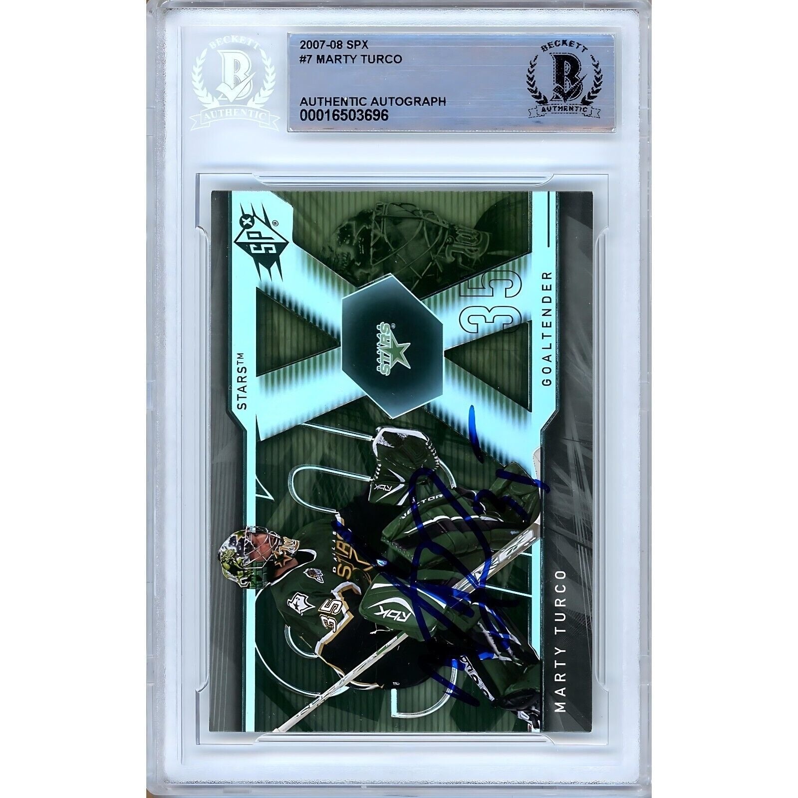 Marty Turco Dallas Stars signed trading card – signature close-up – Beckett COA