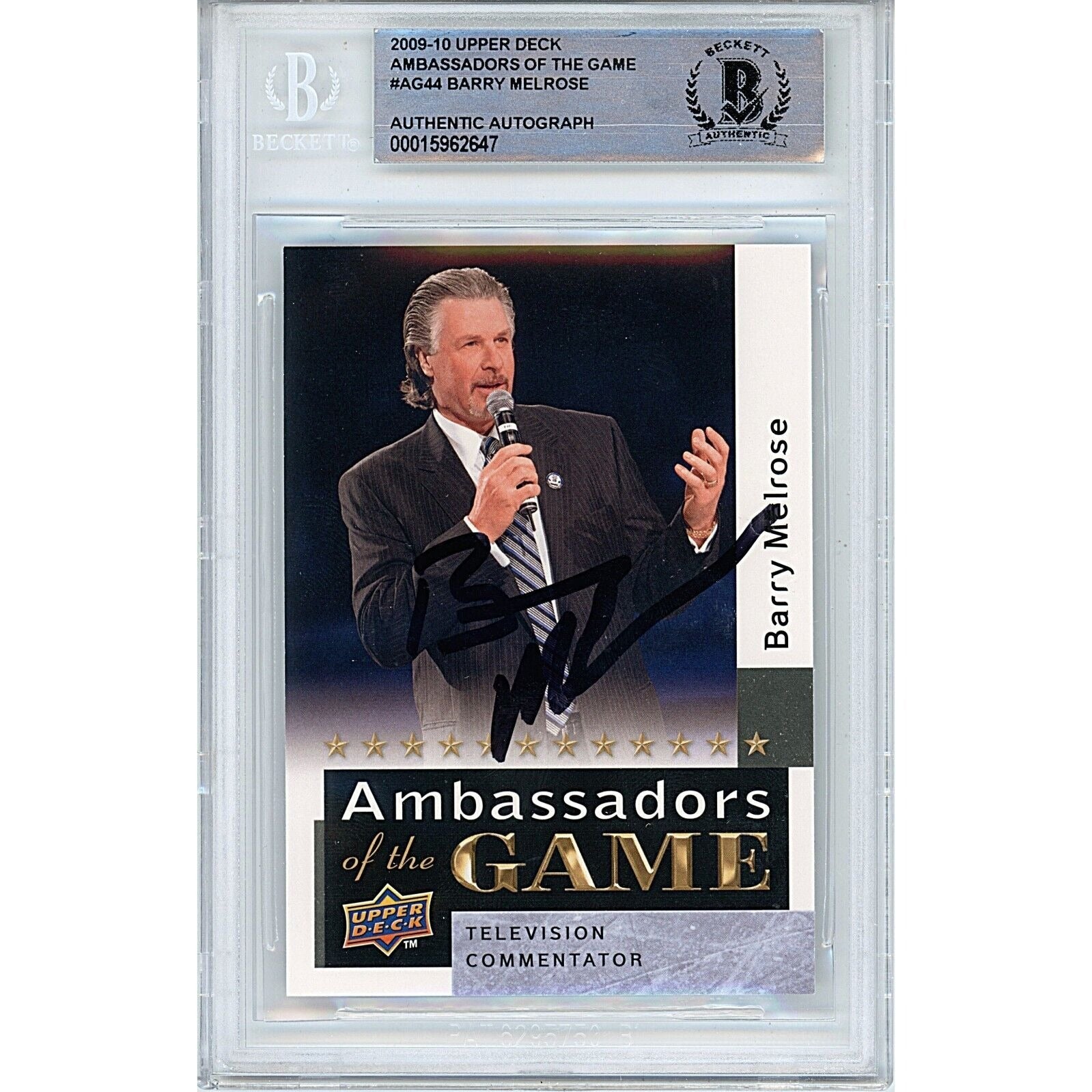 Barry Melrose Upper Deck Ambassadors Autographed Trading Card Beckett BAS